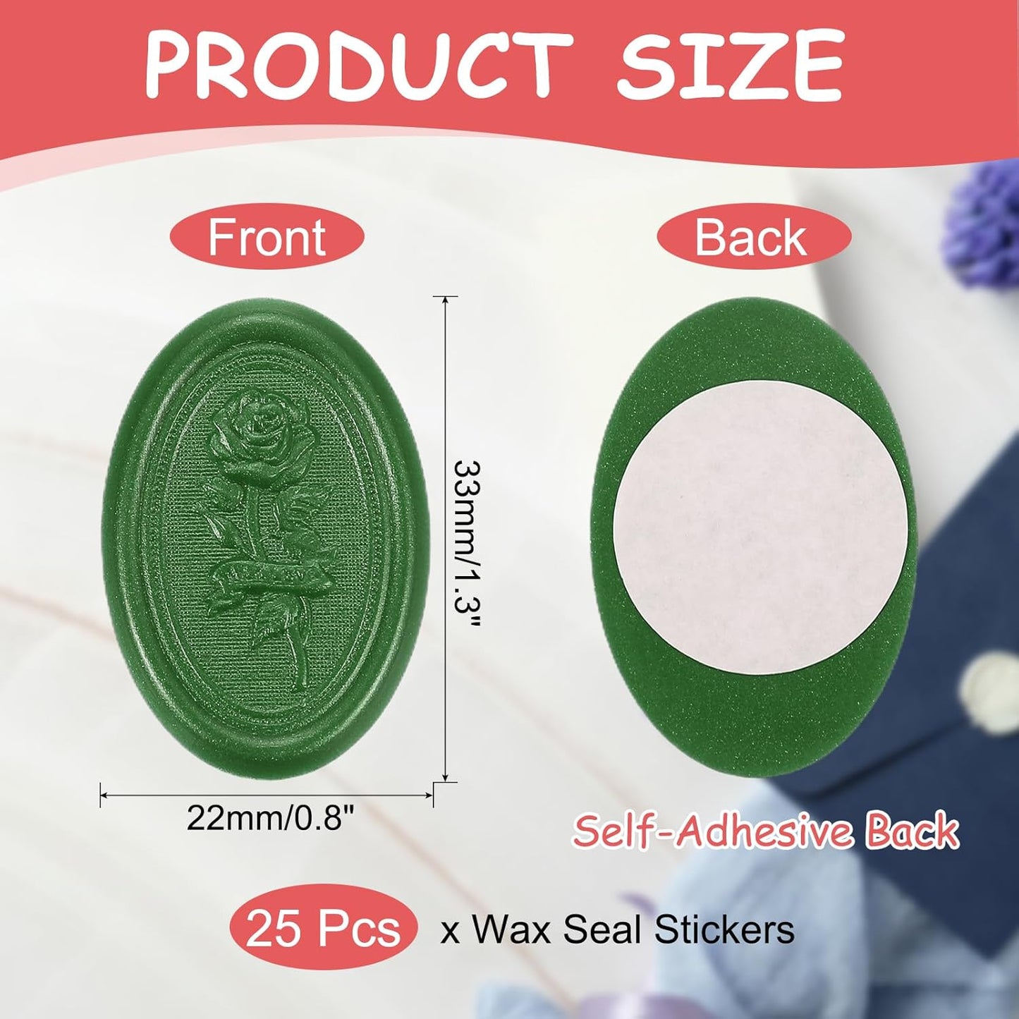 uxcell 25 Pcs Wax Seal Stickers, Self Adhesive Envelope Letter Seal Stickers with Rose Pattern for Holiday Party Wedding Invitations, Gift Packaging, Green