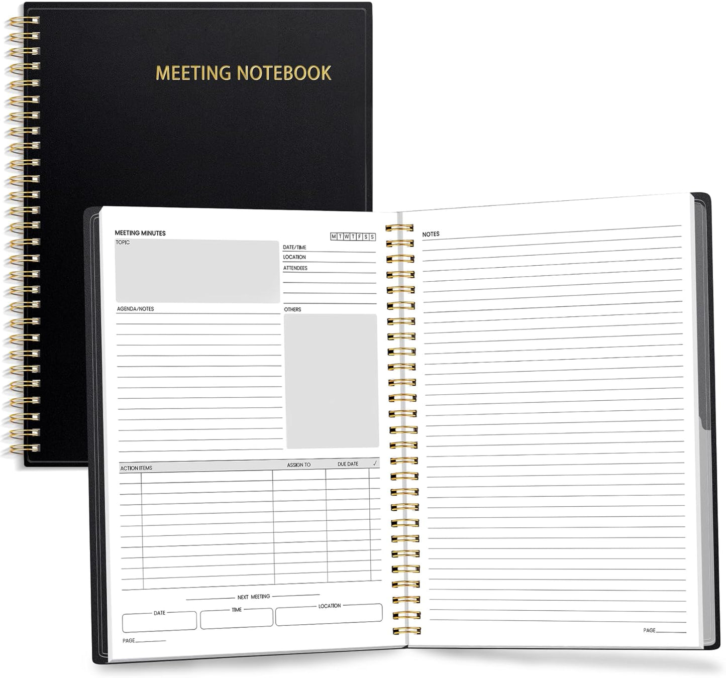 SUNEE Half Meeting Half Note - 7.5"x10" Professional Notebooks for Work - 160 Pages, B5 Size Project Planner, Spiral Meeting Agenda/Minutes Organizer for Women Men, Note Taking, Office & Business