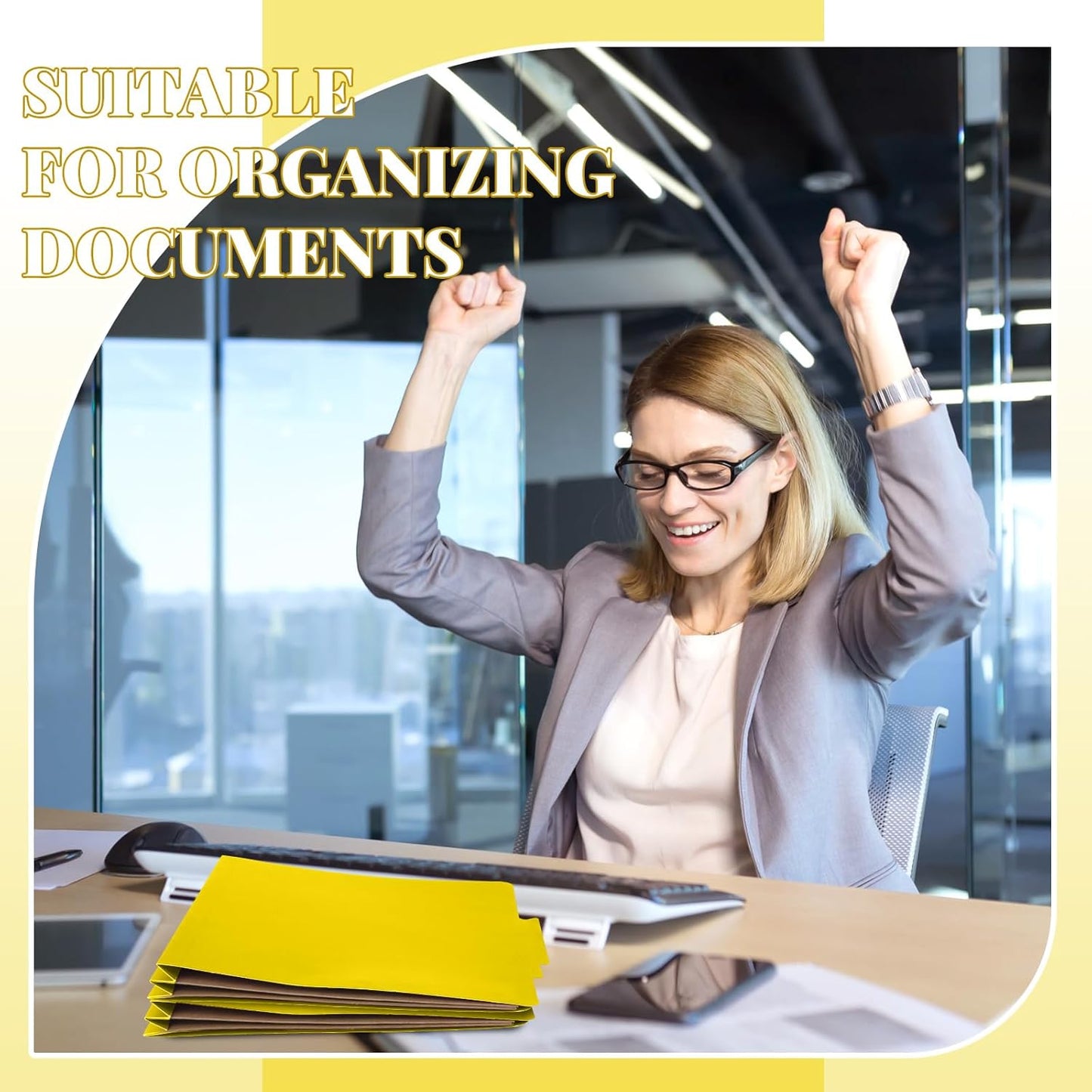 12 Pcs Classification Folders Letter Size, 2 Pocket Dividers Pressboard File Folder with Fasteners, Expanding File Organizer Bulk for Teachers, Clergy, Office, Church, Christmas (Yellow)