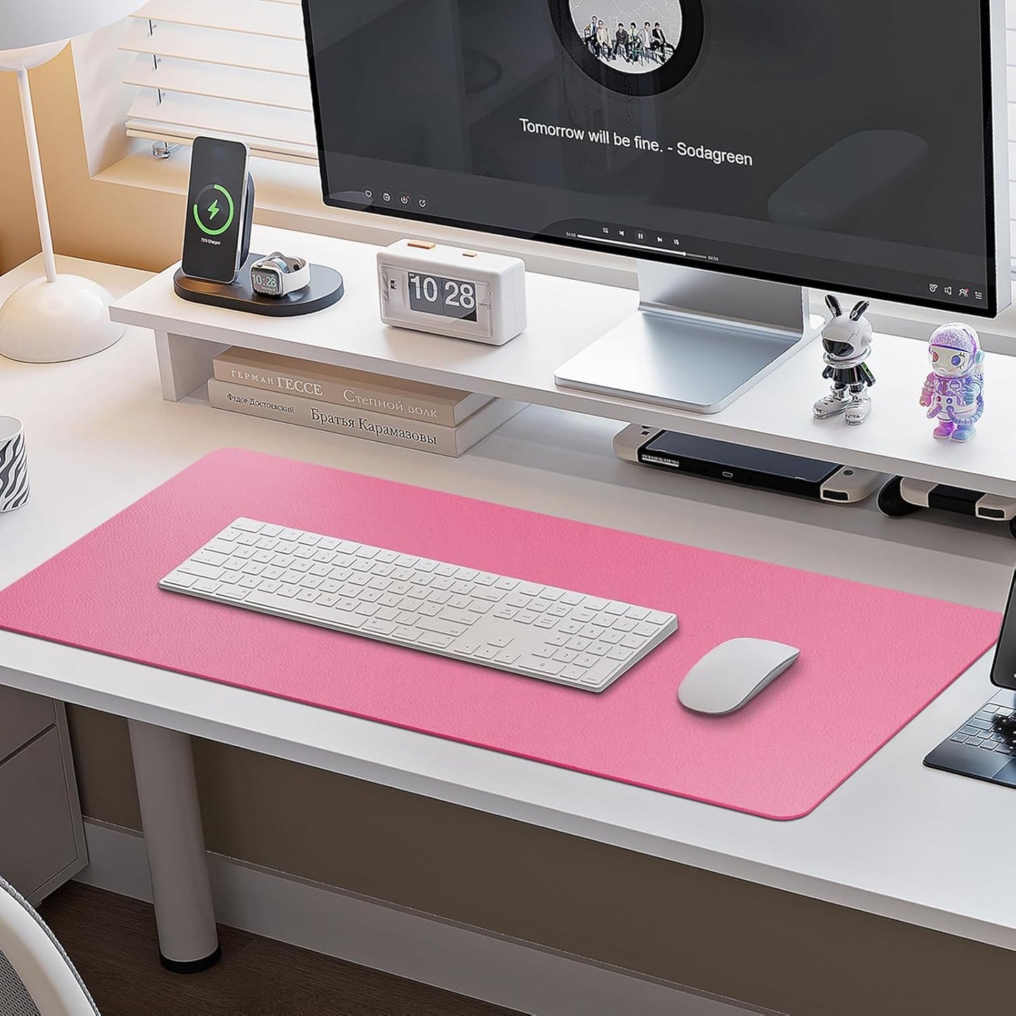 Boutilon Leather Desk Pad Protector,Non-Slip Mouse Pad,Laptop Desk Pad,Office Mouse Mat,Waterproof Leather Desk Blotter,Desk Writing Pad for Office and Home (XL-Rose Pink,35.4"x 15.7")