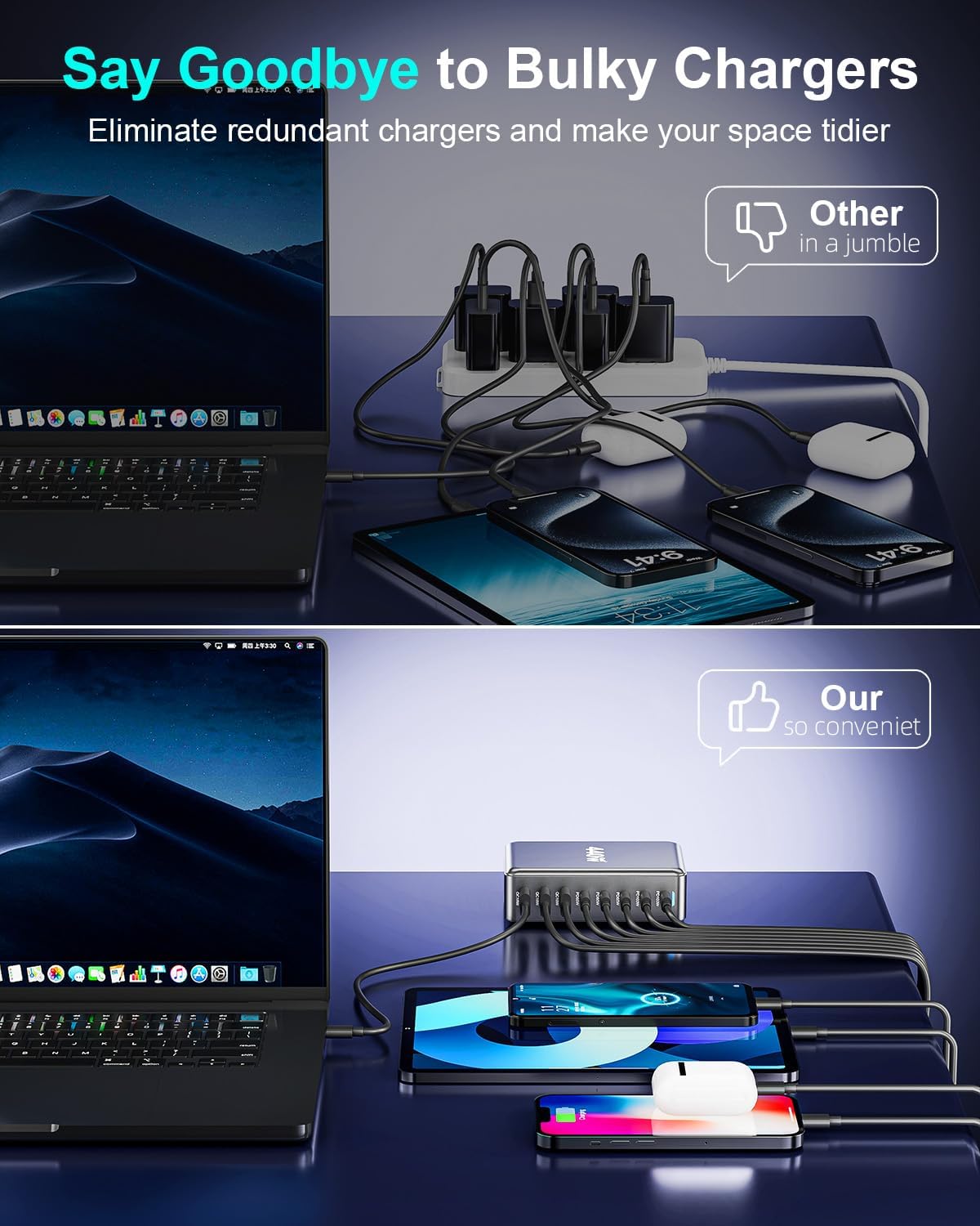 440W Fast USB C GAN Charger Block 8 Port Charging Station HUB Brick Dual PD PPS 100W Wall Charger Compatible with MacBook Pro/Air/All, iPad, iPhone 17/16/15/14/Pro Max, Android Devices etc