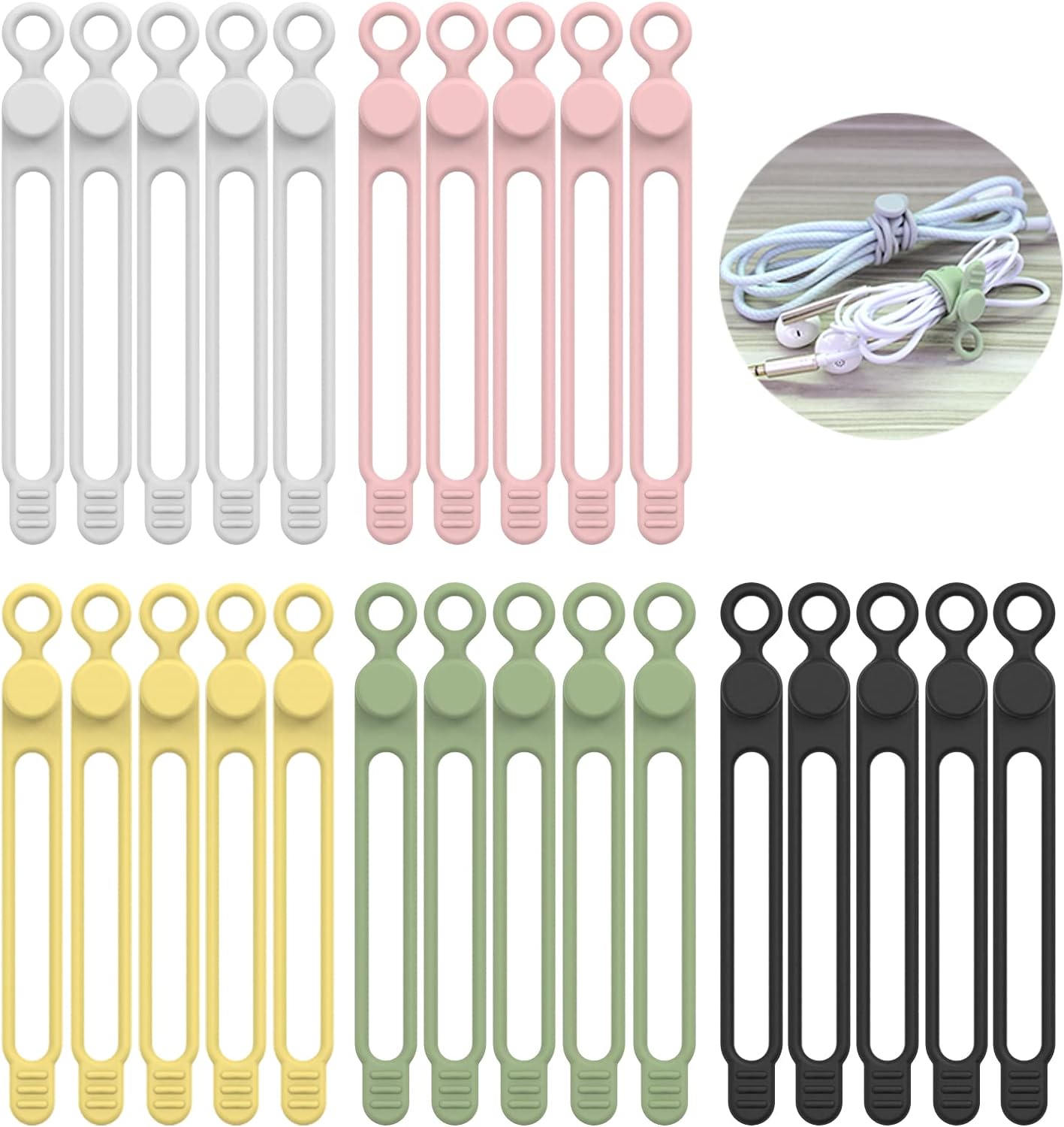 [25Park]UMUST Silicone Cable Ties,Reusable Cable Management Organizer,Cable Straps,Cord Ties,Multipurpose Elastic Cord Organizer for Bundling and Fastening Cable Cords Wires(Multi -colored)