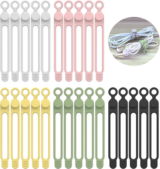 [25Park]UMUST Silicone Cable Ties,Reusable Cable Management Organizer,Cable Straps,Cord Ties,Multipurpose Elastic Cord Organizer for Bundling and Fastening Cable Cords Wires(Multi -colored)
