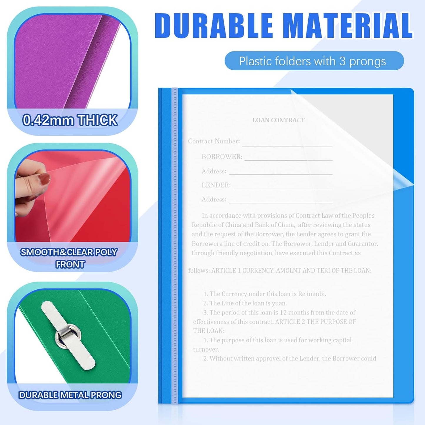 Teling 48 Pcs Clear Front Report Covers with Prongs Plastic Presentation Folders 3 Prong Resume Portfolio Folder for School(Multicolor)