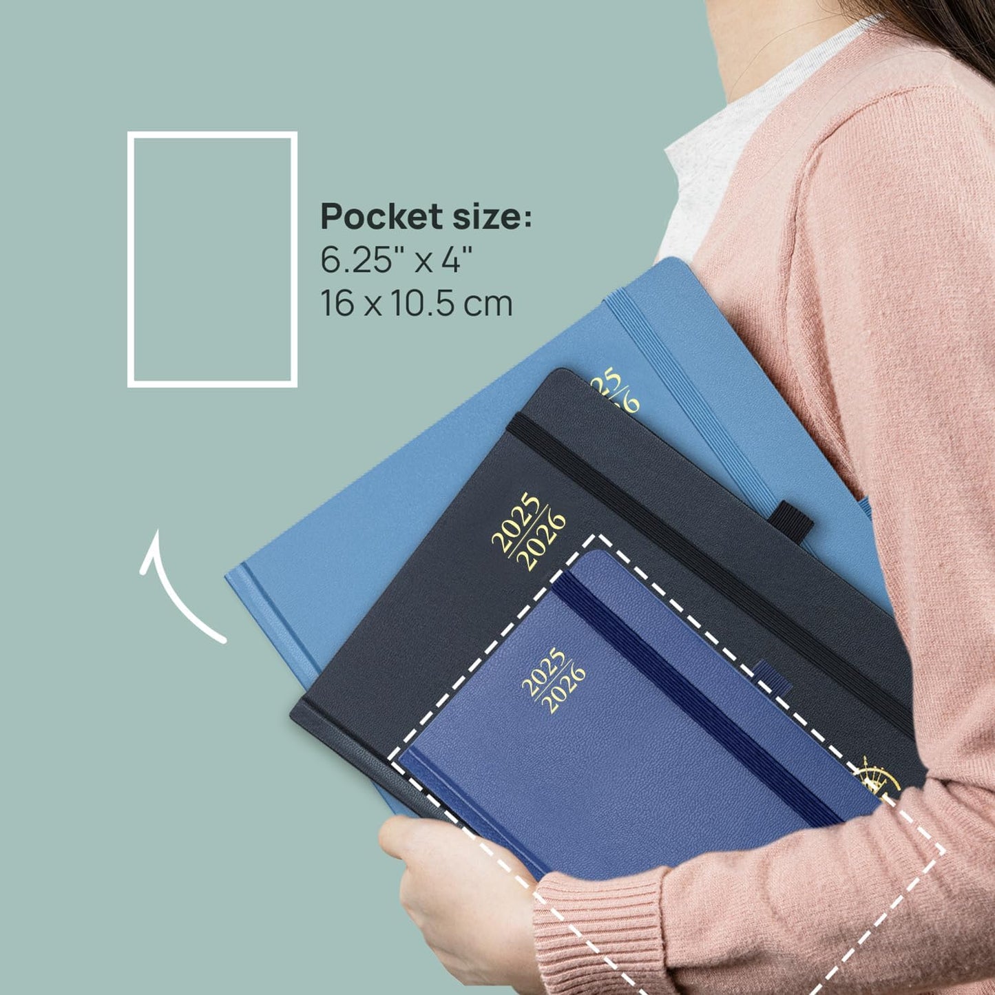 POPRUN Pocket Planner 2025-2026, (Purse Size 4''x 6.25'' Hard Cover) Academic Year Calendar Daily Weekly and Monthly (July 25-June 26) with Hourly Time Slots, 100 GSM Paper - Light Pink