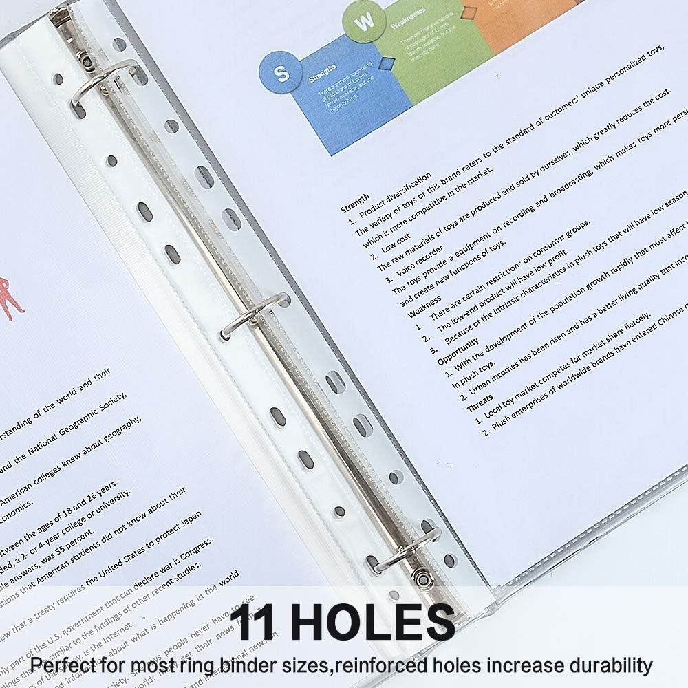 Sheet Protectors, HERKKA 200 Pack Upgrade Clear Plastic Page Protectors Sheet Reinforced 11-Hole Fit for 3 Ring Binder Fits Standard 8.5 x 11 Paper, 9.25 x 11.25 Top Loaded, Acid Free