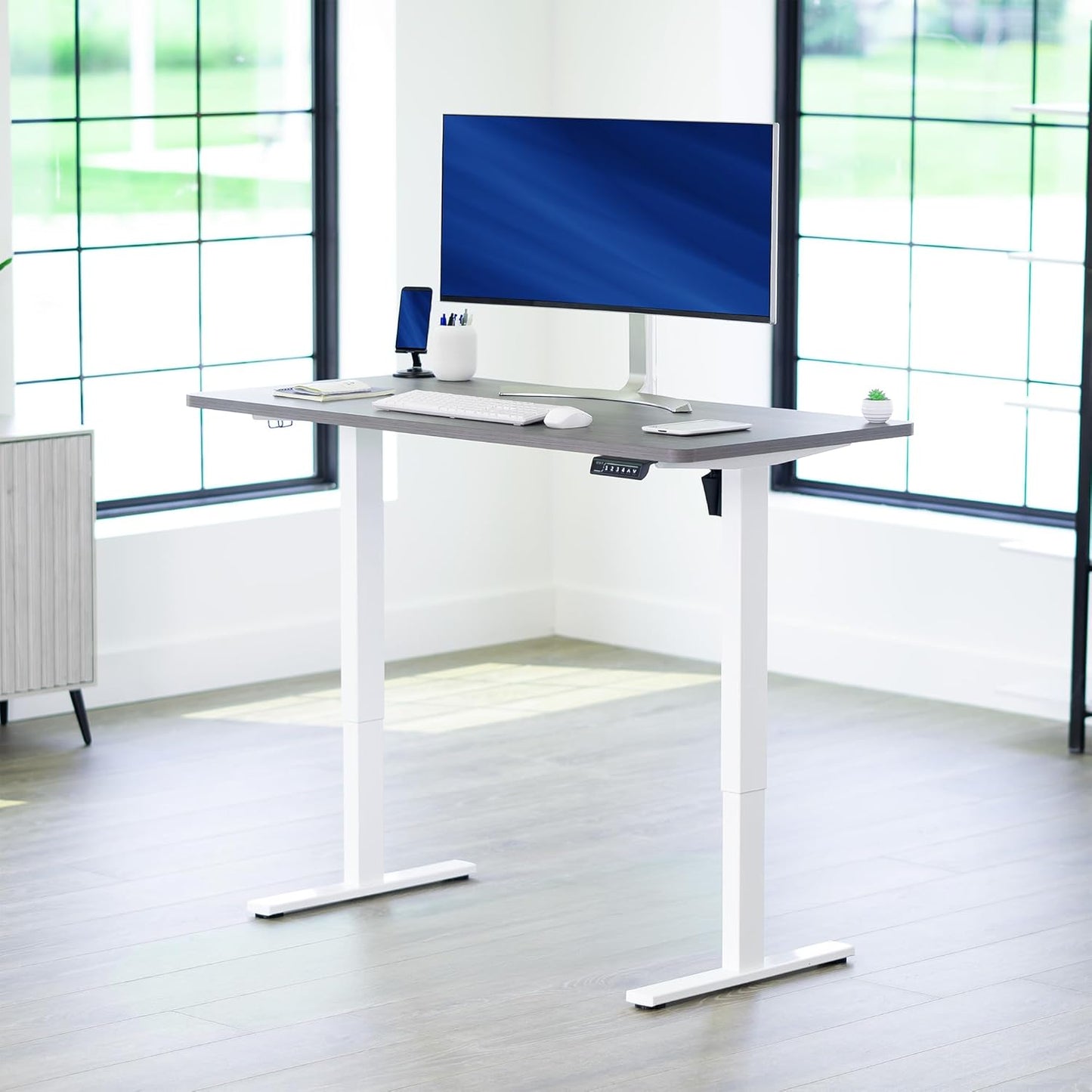VIVO Electric 55 x 28 in Standing Desk, Memory Height Adjustment, 1B Series, One-Piece Dark Gray Top, White Frame, DESK-KIT-1W55G