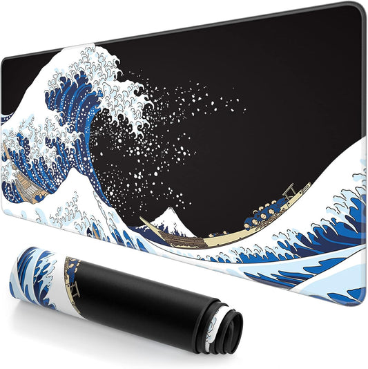 Extended Large Mouse Pad, XXL Gaming Mousepad 31.5 x 15.7 Inch, Big Computer Keyboard Desk Pad, Waterproof Mouse Mat with Stitched Edges and Non-Slip Base for Office Gaming, Sea Waves