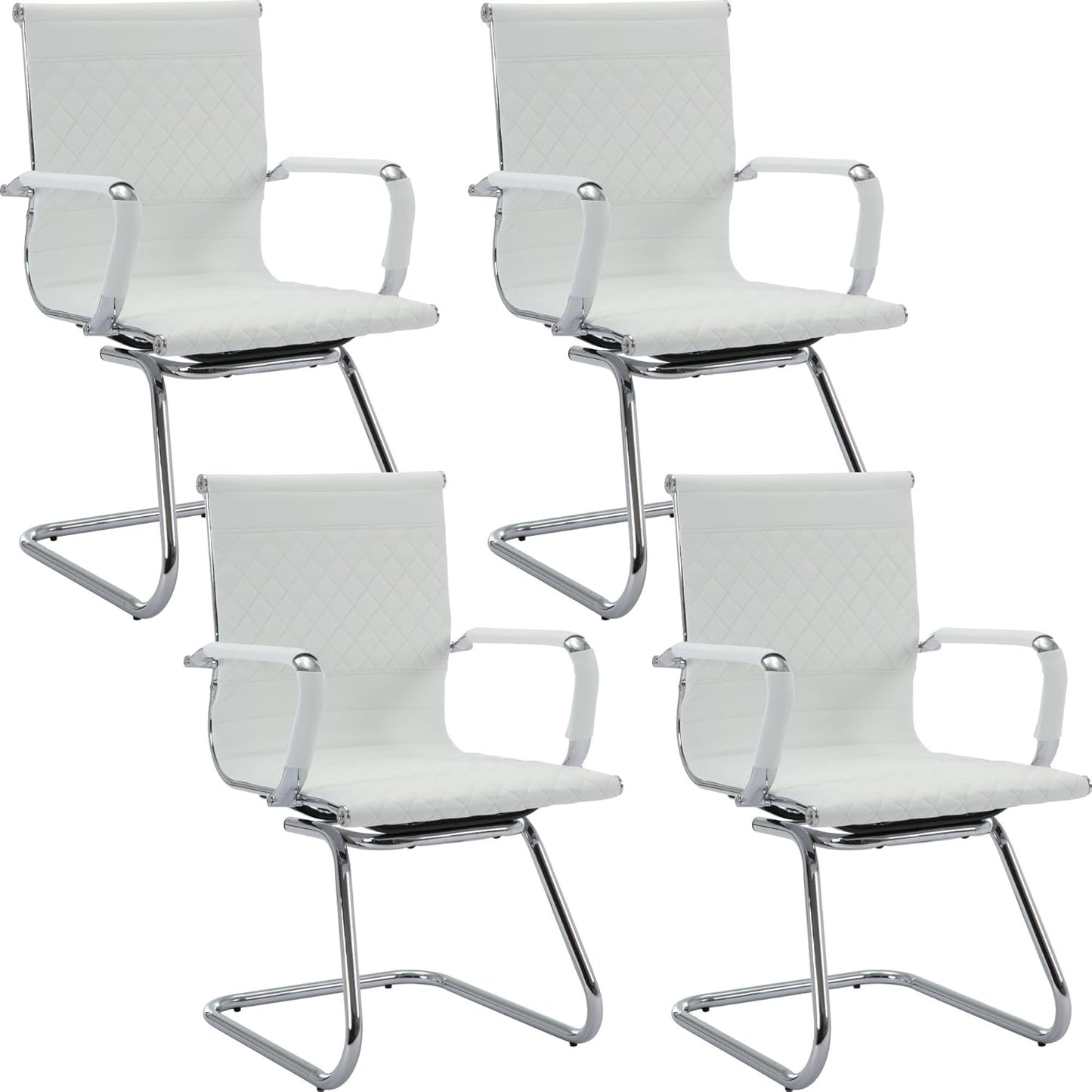 Office Guest Chairs - Reception & Waiting Room Set of 4, Modern PU Leather Desk Chairs, White