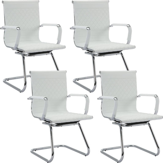 Office Guest Chairs - Reception & Waiting Room Set of 4, Modern PU Leather Desk Chairs, White
