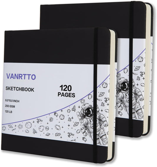 Hardcover Square Sketch Book, 120lb/200GSM Sketchbook Thick Drawing Paper for Marker Watercolor Pencil Mixed Media, Premium Drawing Notebook, 60 Sheets/120 Pages 8x8 Inch Sketch Pad, 2 Pack
