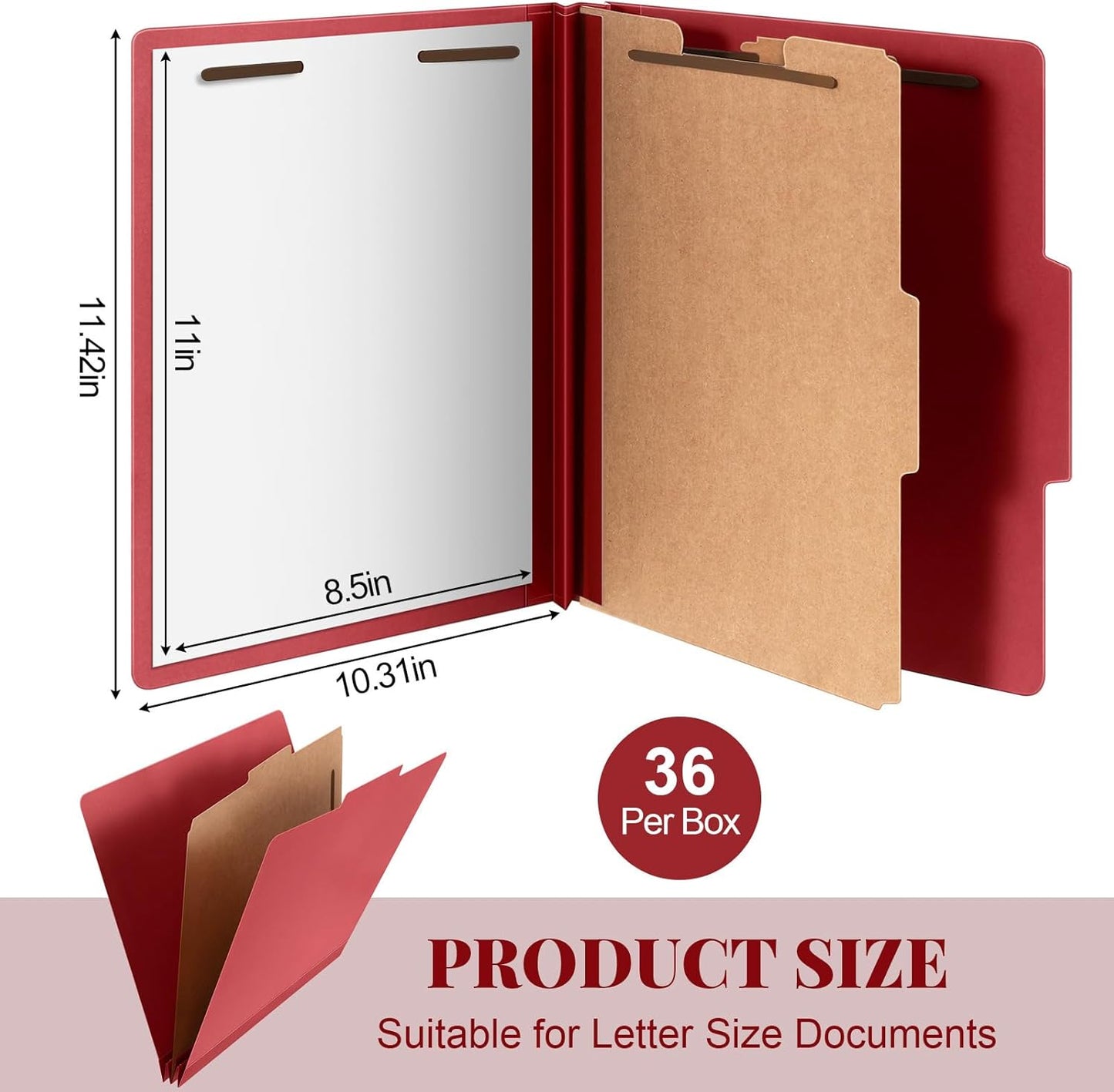 36 Pcs Classification Folders Letter Size, 1 Divider Pressboard File Folder with Fasteners, Expanding File Organizer Bulk for Teachers, Clergy, Office, Church, Christmas Donations (Red)