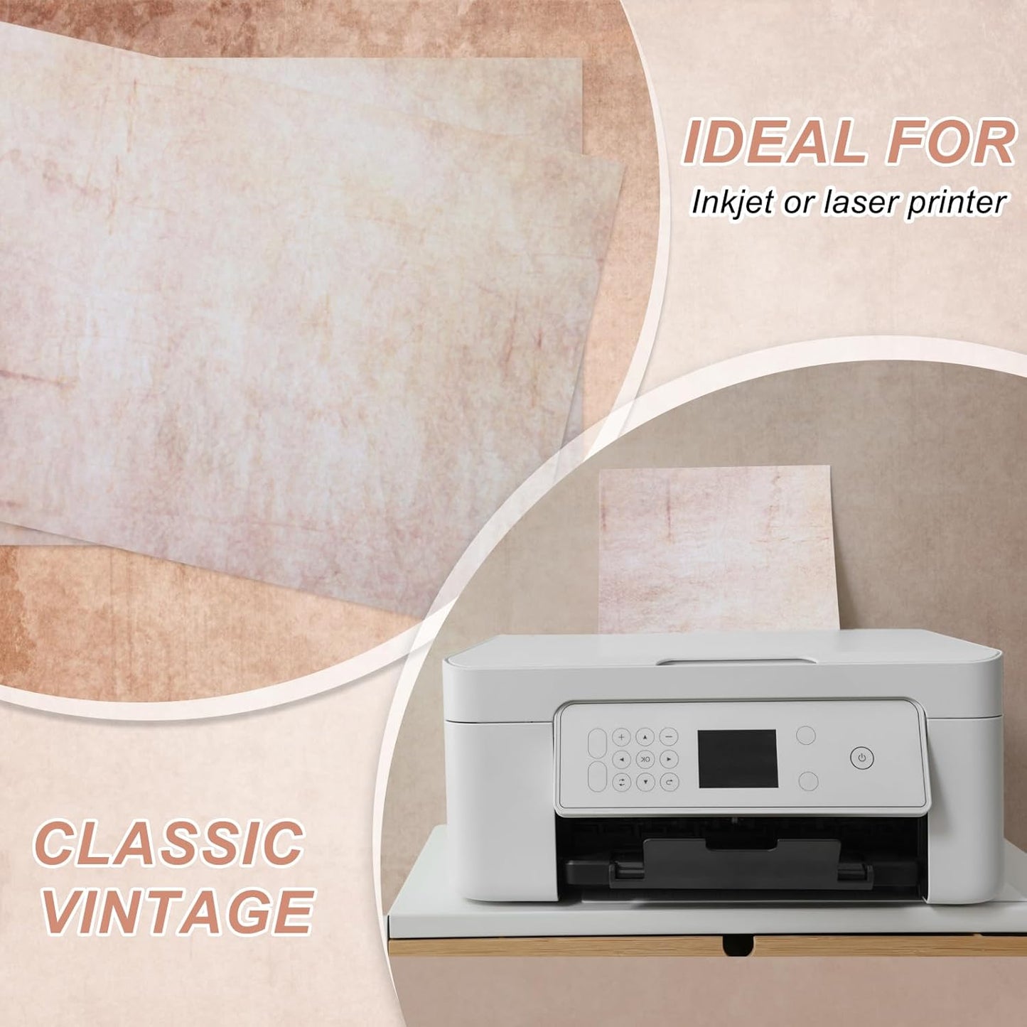 MECCANIXITY 24 Sheets Vintage Cotton Paper Printer Edge Paper Thick 120 GSM, Classic for Letter Writing, Invitations, Wedding-8 x 11 Inch,Beige Linear