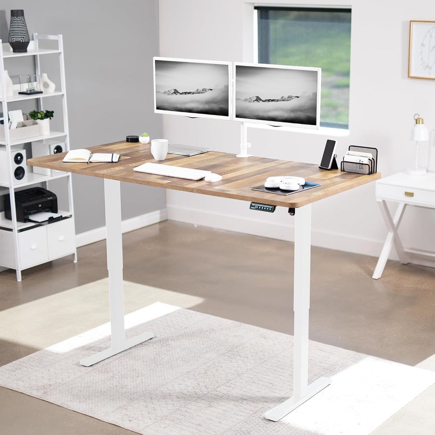 VIVO Electric 71 x 36 in Standing Desk, Memory Height Adjustment, 1B Series, Reclaimed Wood Top White Frame, DESK-KIT-1W7P-36