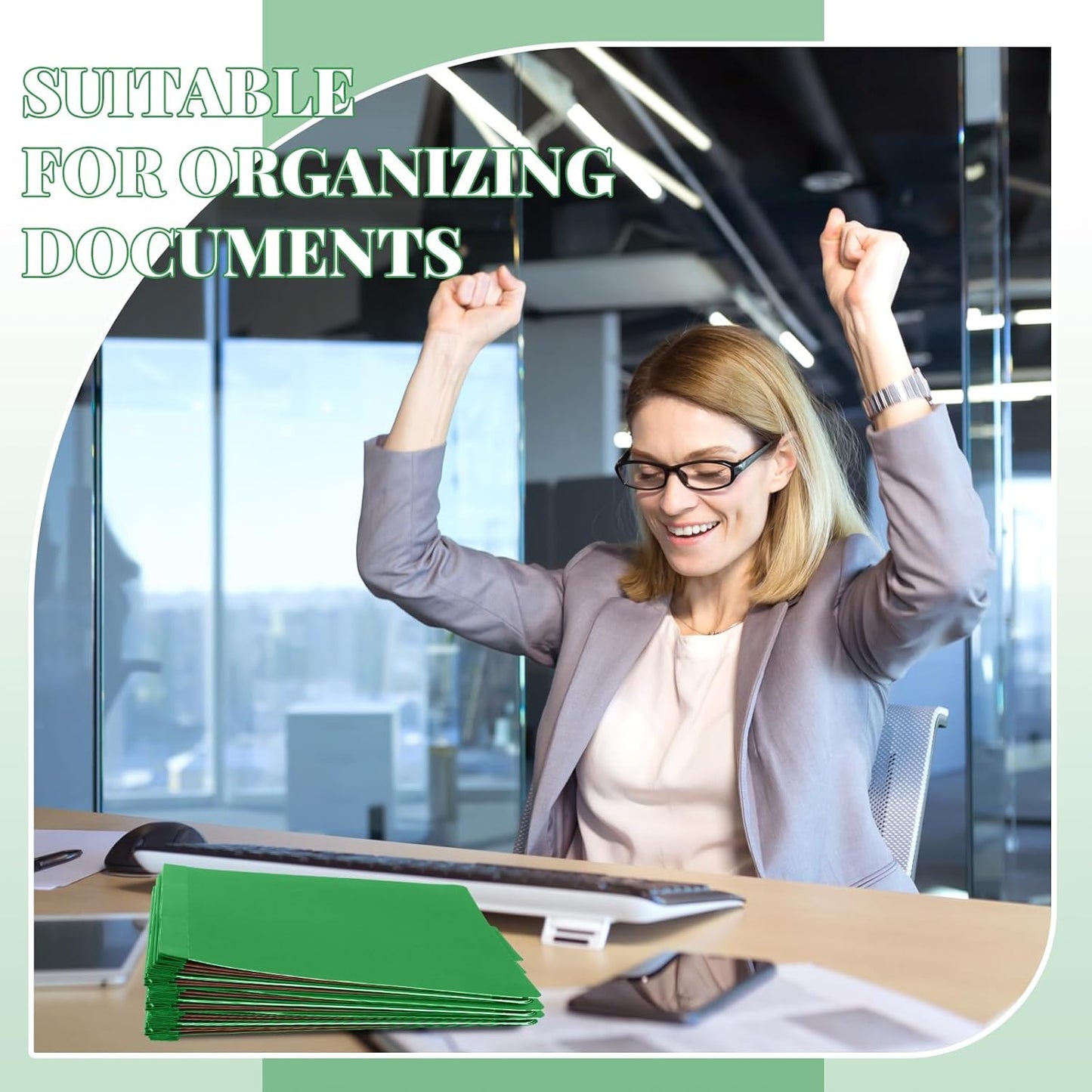 48 Pcs Classification Folders Letter Size, 3 Divider Pressboard File Folder with Fasteners, Expanding File Organizer Bulk for Teachers, Clergy, Office, Church, Christmas Donations (Green)