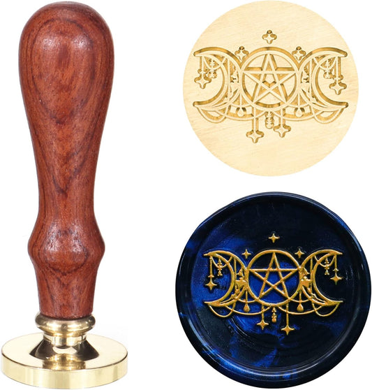 SWANGSA Triple Moon Goddess Wax Seal Stamp, 30mm Vintage Brass Head Sealing Stamp for Halloween, Christmas, Invitations, Wine Packages, Gift Idea