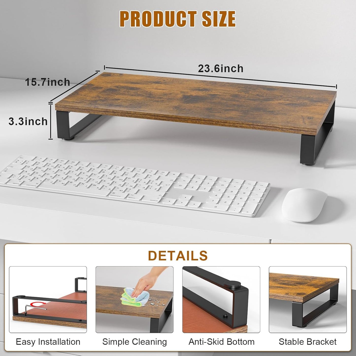 XINYAO Monitor Stand for Desk, Wood & Steel Computer Stand Riser with Storage Organizer for Office Laptop, PC, Printer