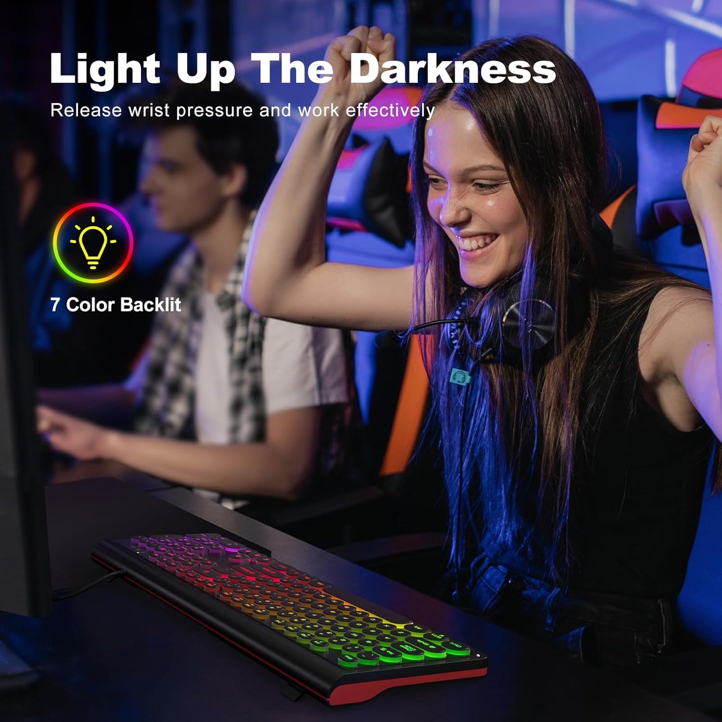 USB Wired Computer Keyboard with Backlit - Full Size Office Keyboard with Number Pad, Caps Indicators, Foldable Stands, for PC Laptop Desktop Windows 7 8 10 11 (Black)