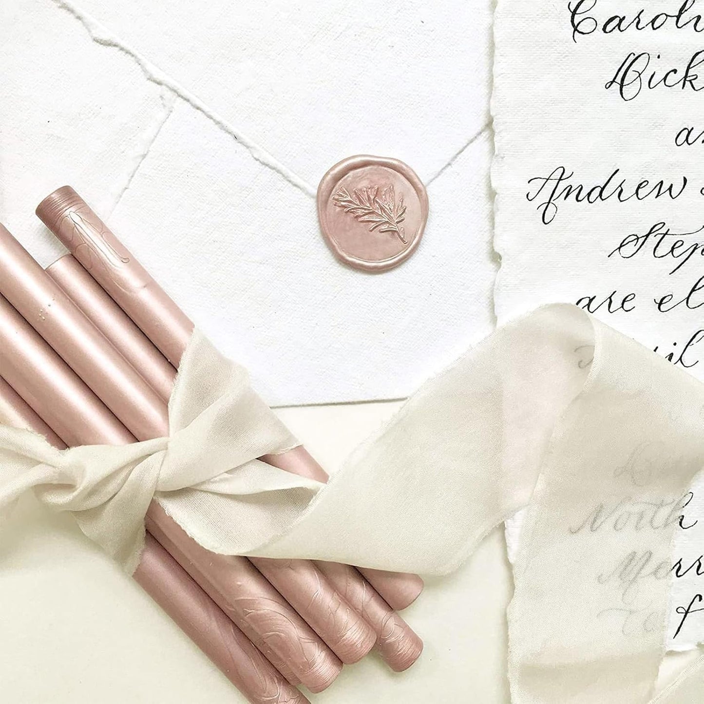 UNIQOOO Metallic Champagne Rose Glue Gun Sealing Wax Sticks for Wax Stamp, Wedding Invitation, Card Envelope, Snail Mail, Wine Package, Gift, Pack of 8