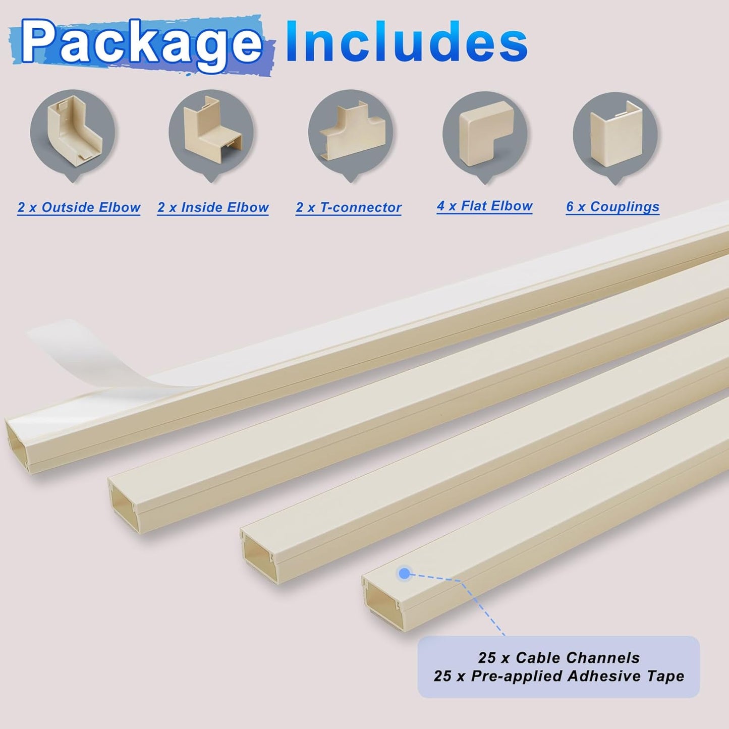 392.5in Wire Covers for Cords Kit - Beige Cord Cover, Wall Wire Hiders, TV Cable Hider, Cord Hider - Mounted TV, Cord Concealer - 25 x 15.7 W 0.95H 0.55in