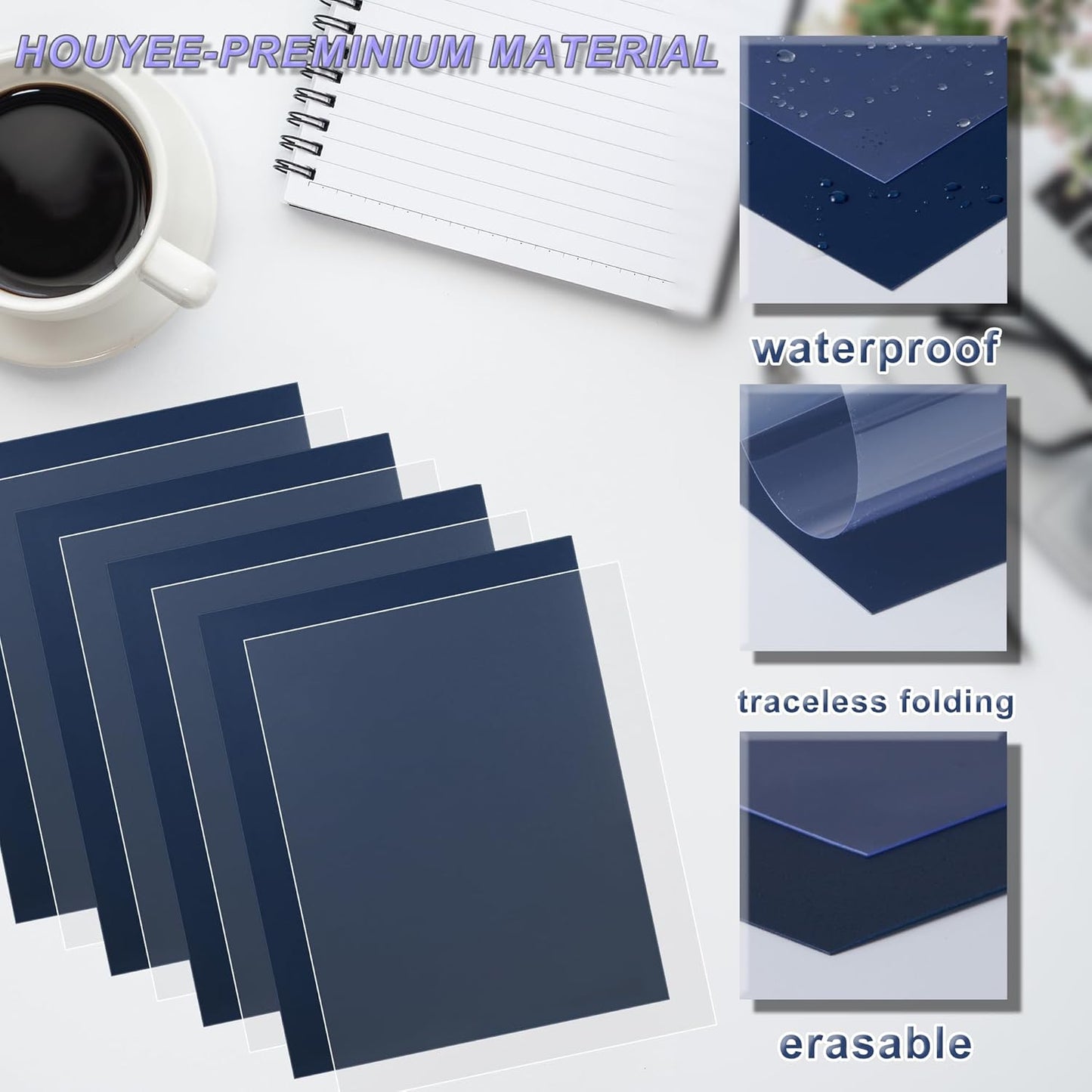 100 Pack Binding Covers Set, 8.5x11 Inches, Including 50 Pcs 12 Mil Ultra Clear PET Binding Covers, 50 Pcs 12 Mil Navy Sand Textured