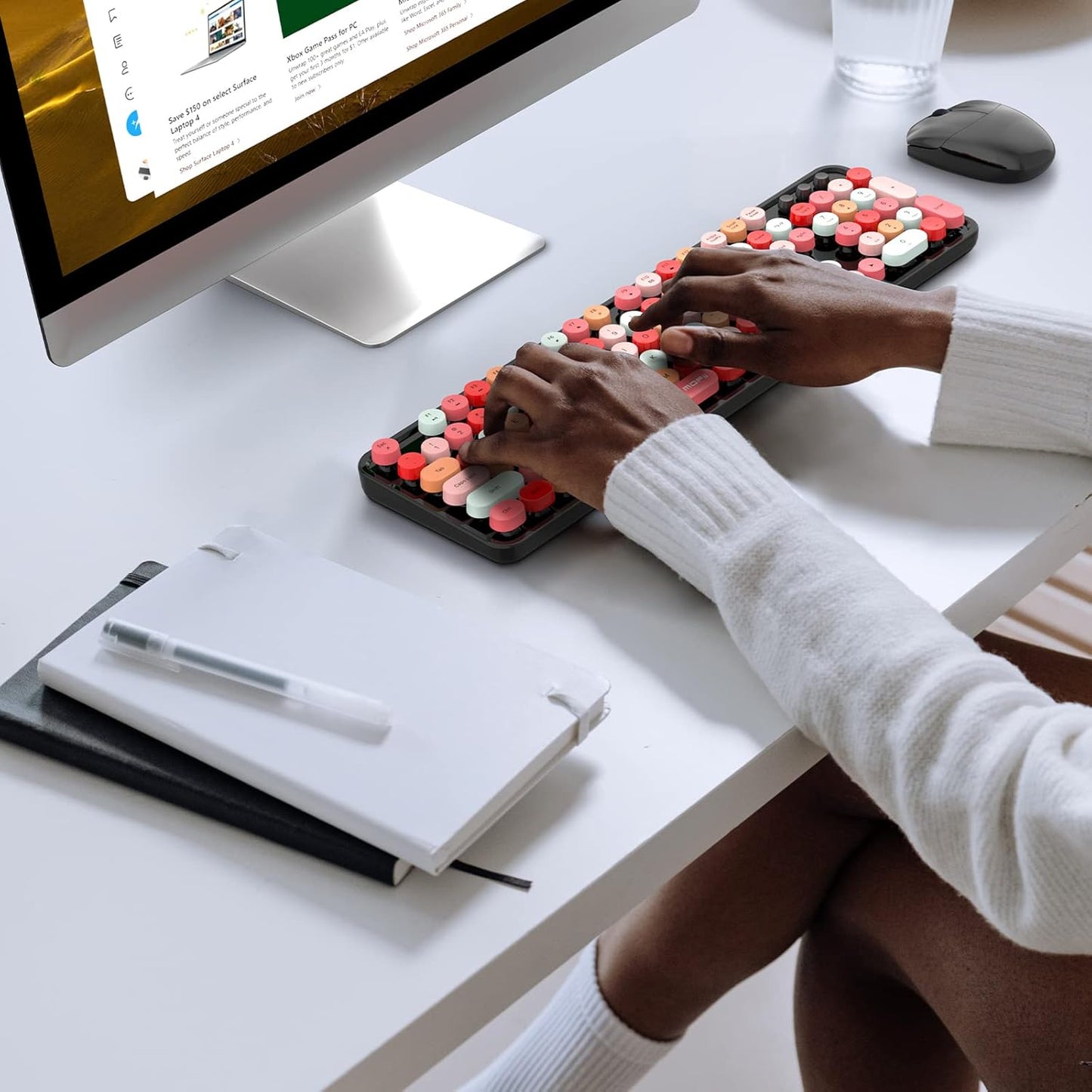 MOFII Wireless Keyboard and Mouse Combo, Black Colorful 2.4GHz Full Size Keyboard with Round Keycaps, Retro Keyboard Cute Wireless Mouse for Laptop, PC, Chromebook, Smart TV, Windows