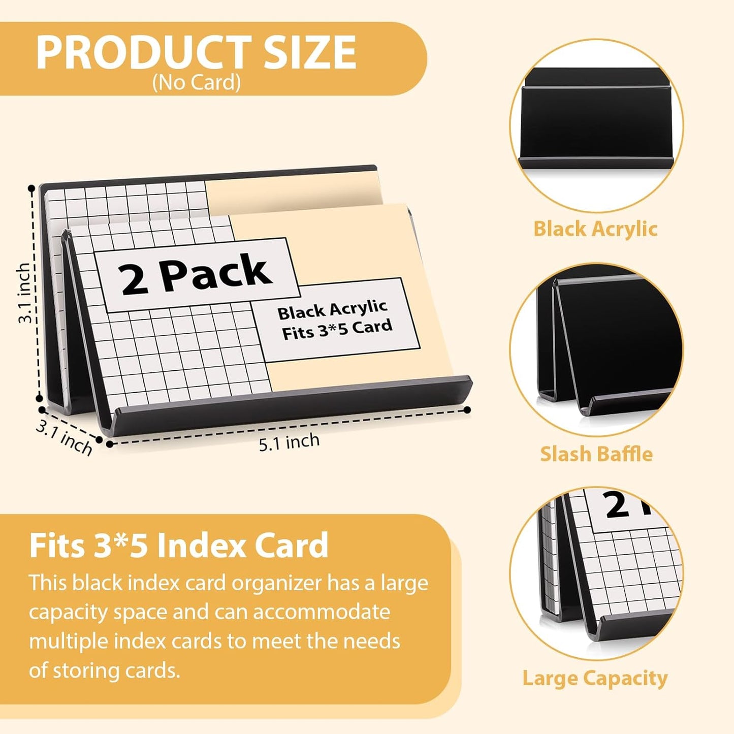 2 Pack 3x5 Index Card Display Holder Acrylic Cards Holder Stand Acrylic Business Card Holders Name Card Organizer Postcard Stand Display 200 Capacity for Studying Supplies No Card (Black, 2 Pack)