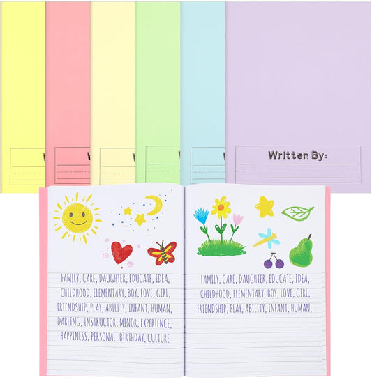 Henoyso 6 Pcs Primary Composition Notebook K-2 9 3/4 x 7 1/2 Inch Primary Journal, Back to School Supplies, Bulk Blank Writing Book for Kid to Write Draw Journal 60 Page Notebooks (Pastel Color)