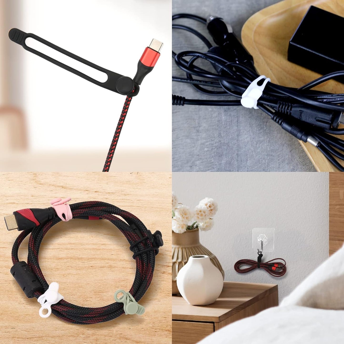 [25Park]UMUST Silicone Cable Ties,Reusable Cable Management Organizer,Cable Straps,Cord Ties,Multipurpose Elastic Cord Organizer for Bundling and Fastening Cable Cords Wires(Multi -colored)