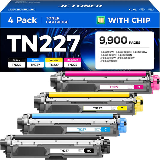TN227 Toner Cartridge Set 4-Pack Replacement for Brother TN-227 TN223 Compatible with Color HL-L3270CDW HL-L3210CW MFC-L3770CDW HL-L3290CDW MFC-L3750CDW L3710CW HL-L3230CDW L3230CDN Printer Ink Black