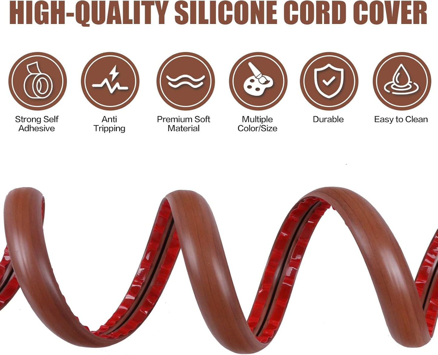 Floor Cord Cover Self Adhesive Cord Hider,3.3FT Cable Management, Extension Strip Protector for Wires, Prevent Cable Trips for Offices, Gyms, Exhibitions Cavity:0.47"(W) x0.35(H) Wood Red Teak