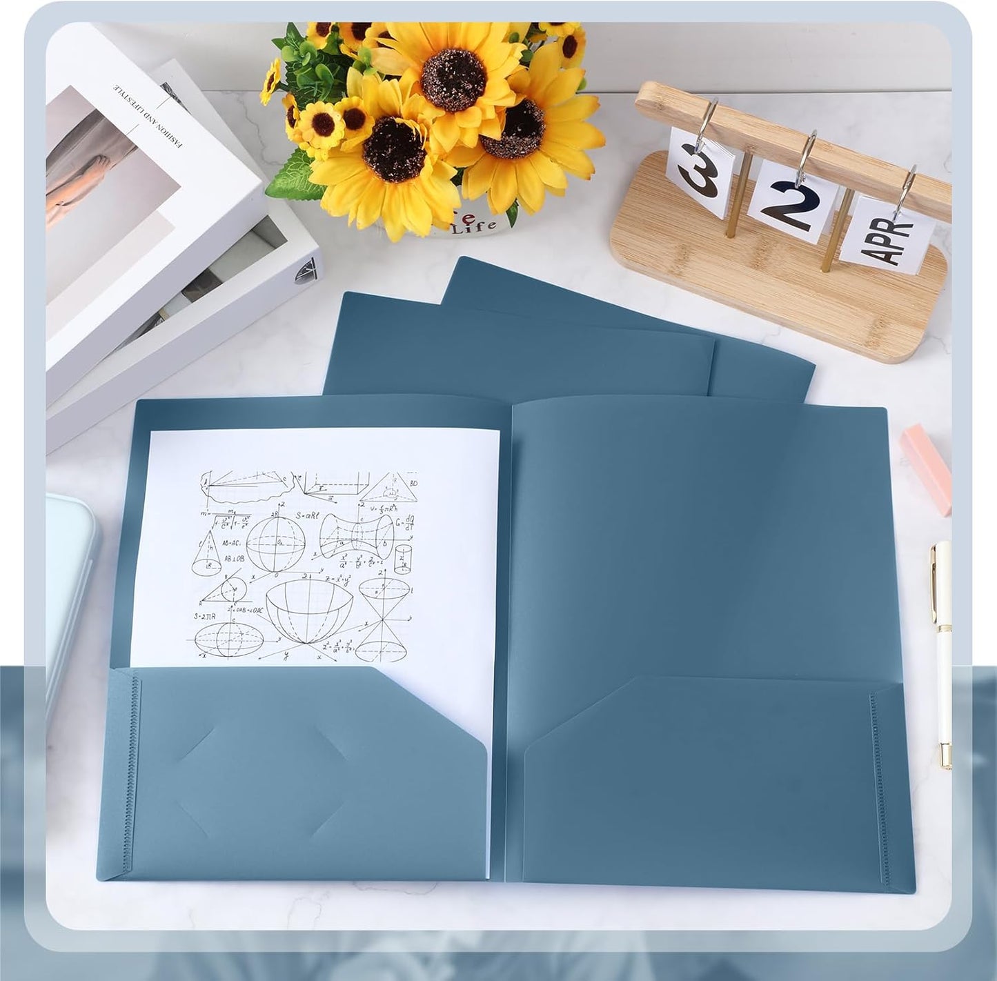 Gueevin 24 Pcs Plastic Folders with Pockets, Back to School Two Pocket Folder Fit Letter Size, Heavy Duty School Business Card Holder for Home Office, 11. 61 x 9. 45 Inches (Blue Gray)