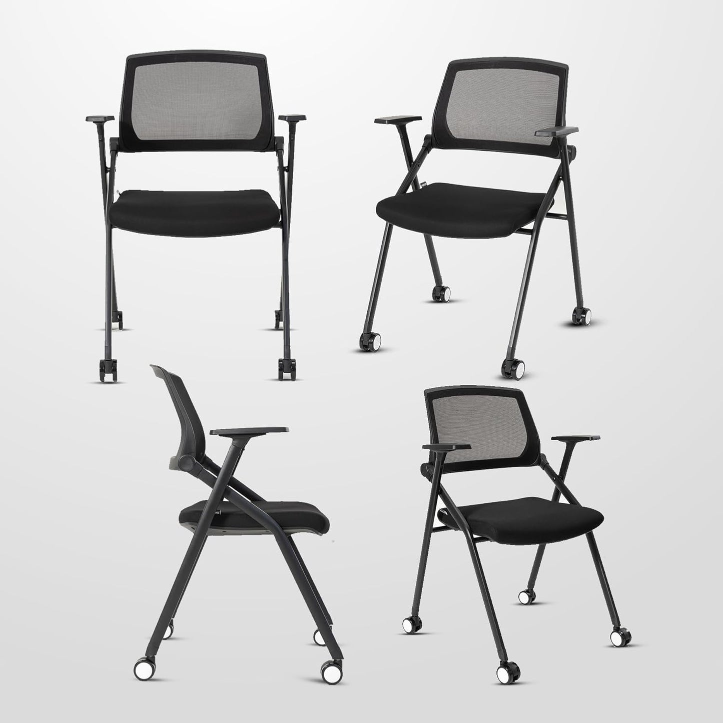 50 Pack Conference Room Chairs with Wheels and Sliding Armrest,Foldable Nesting Chair for Office School Church Waiting Room Black