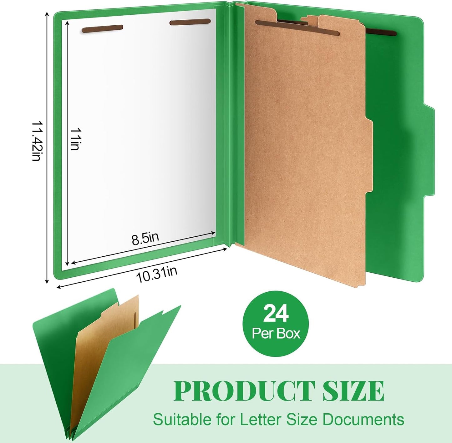 24 Pcs Classification Folders Letter Size, 1 Divider Pressboard File Folder with Fasteners, Expanding File Organizer Bulk for Teachers, Clergy, Office, Church, Christmas Donations (Green)