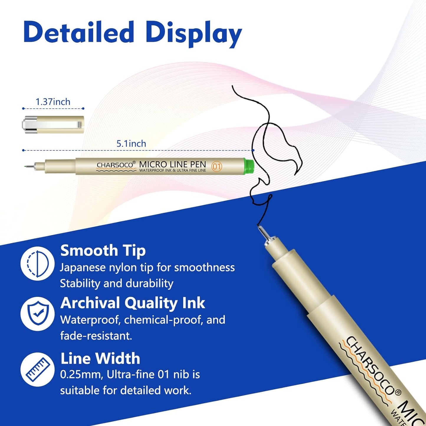 01 Micro Pen, 12 Colors Fine Point Pen, 0.25mm Fineliner Ink Pens for Artist Illustration, Waterproof Archival Ink, Sketching, Anime, Manga, Technical Drawing and Scrapbooking