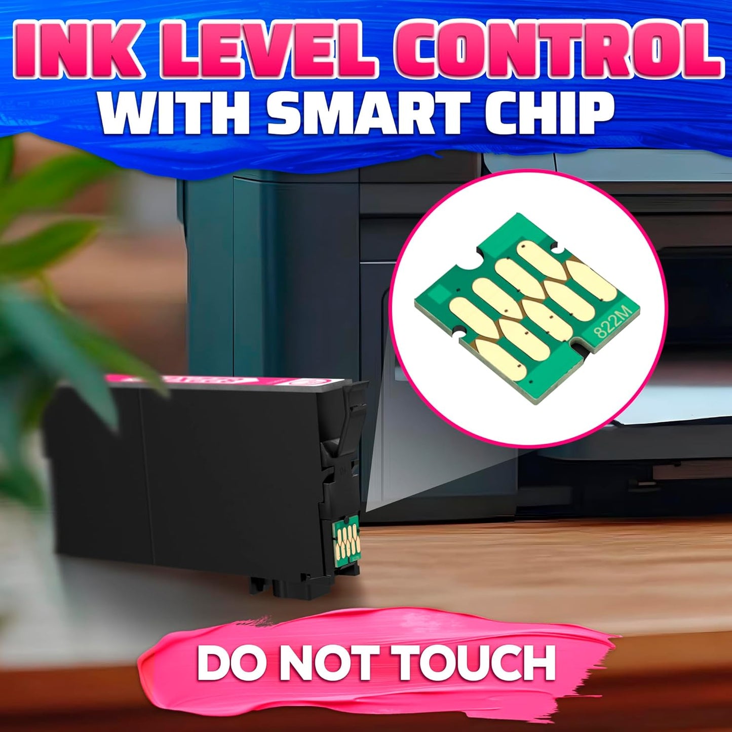 Reluen 5-Pcs 822XL Printer Ink Cartridges – High Capacity 2 Black & 3 Standard Color Combo Pack – Easy to Install and Compatible with WF-3820, WF-3823, WF-4820, WF-4830, WF-4833, WF-4834 Printers