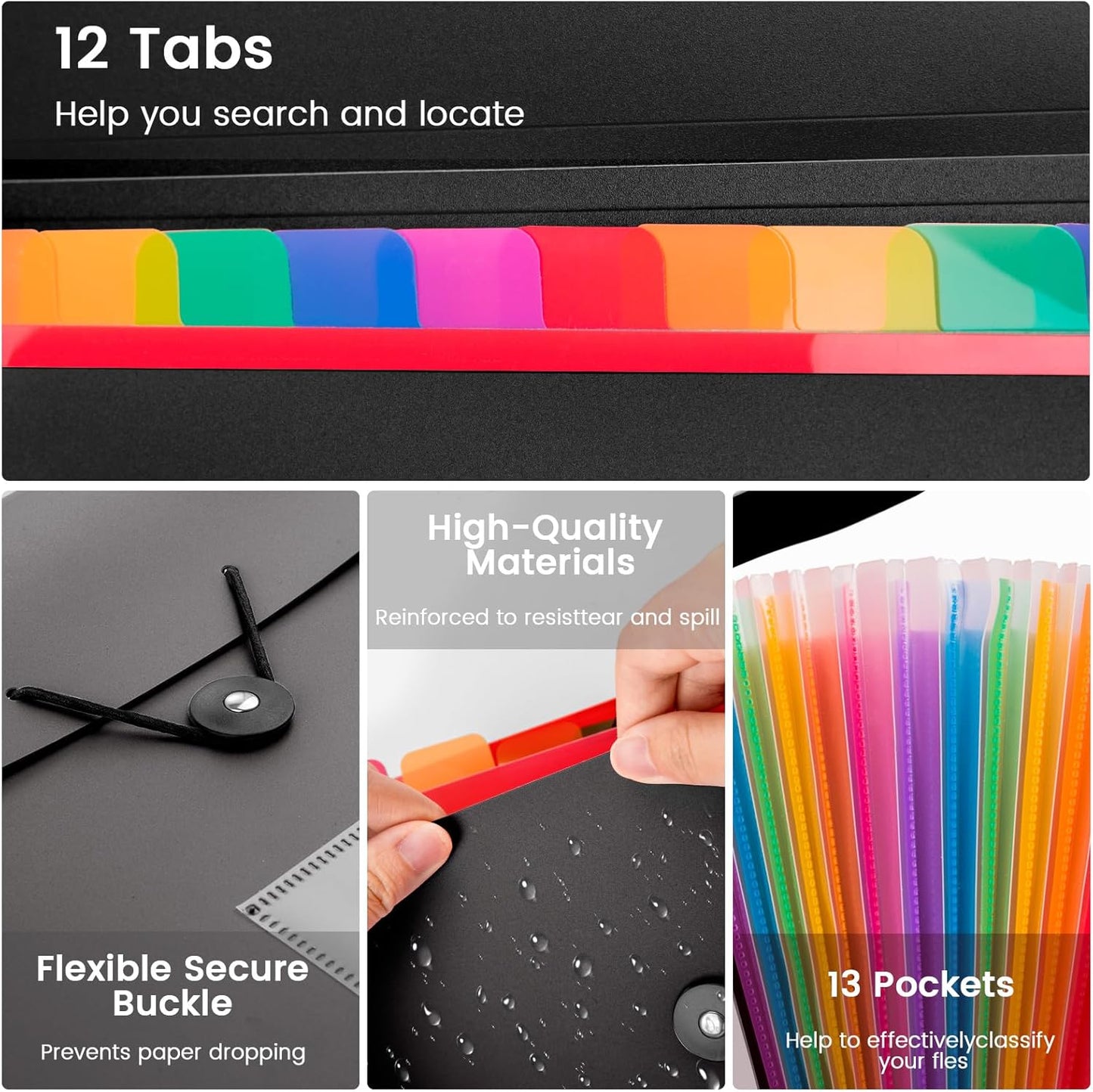 6 Pack Accordion File Organizer Expanding File Folder with 13-Pockets, A4 Letter Size Paper Document Receipt Holder for School Office Supplies