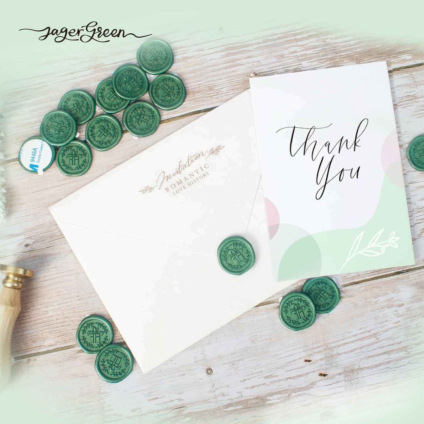 Wax Seal Stickers with Various Seals Patterns, Green Adhesive Sealing Wax Sticker Set for Wedding Invitations Customize, Envelopes Sealer, Christmas Gift (Gift, 60 Pcs)