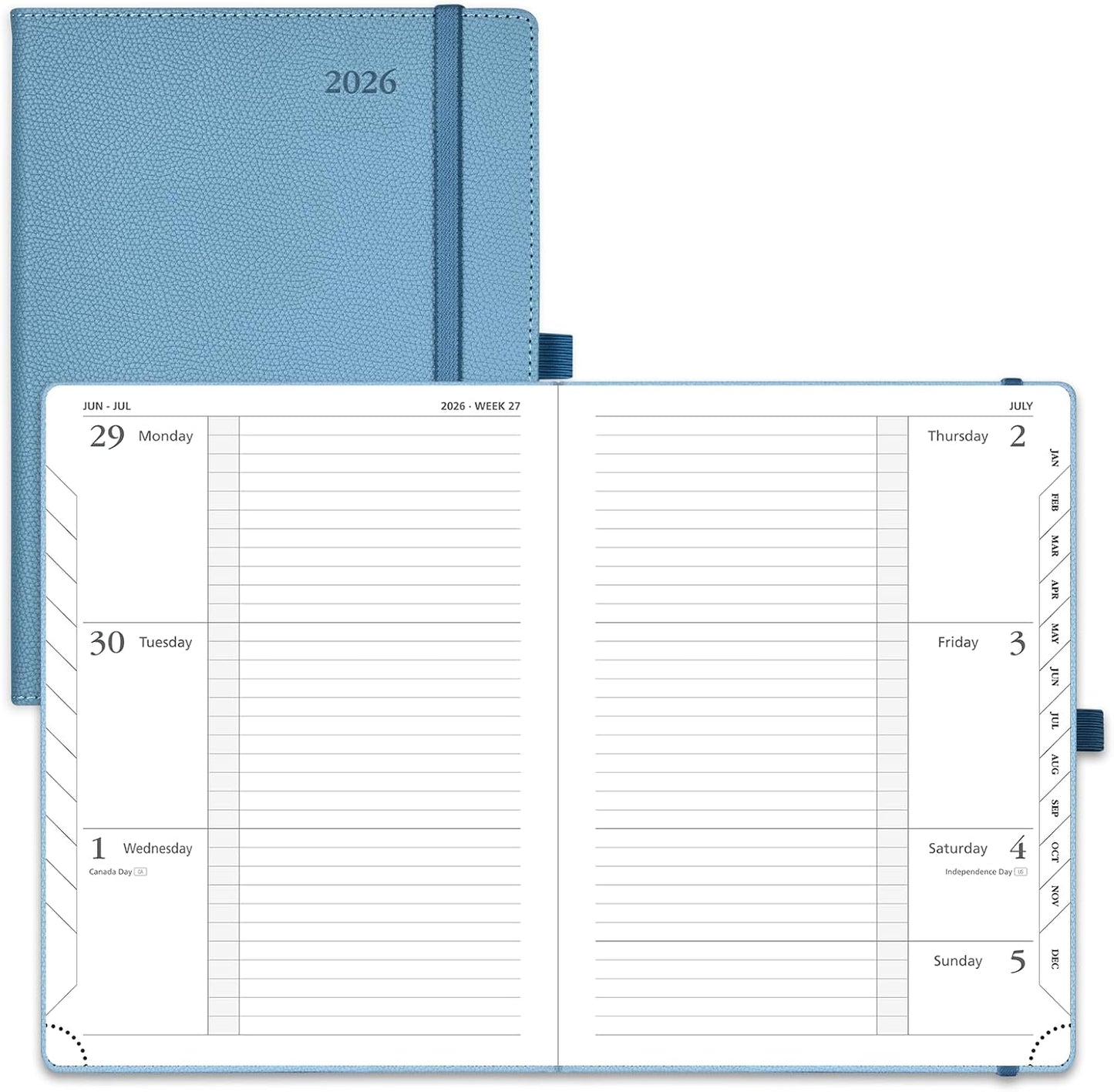 POPRUN Weekly Planner 2026 Calendar (Medium 6.75" x 8.75") 12 Months Notebook with Horizontal Layout, Leather Hardcover, Inner Pocket, 100GSM Thick Paper, Pen Holder - Aquamarine