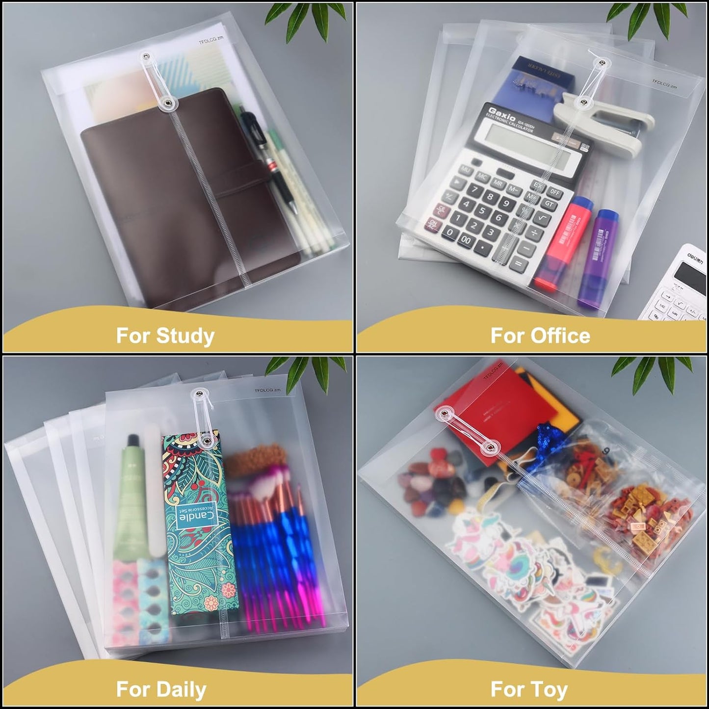 24 Pack Clear Plastic Envelopes with String Closure,A4/US Letter Size,Poly Reusable File Folders Project with1-1/4"Expansion,Paper Documents Organizer for Home, Office and School.