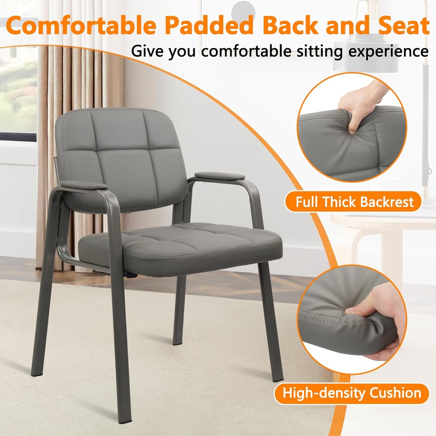 CLATINA Waiting Room Guest Chair with Bonded Leather Padded Arm Rest for Office Reception and Conference Desk(Grey 4 Pack)