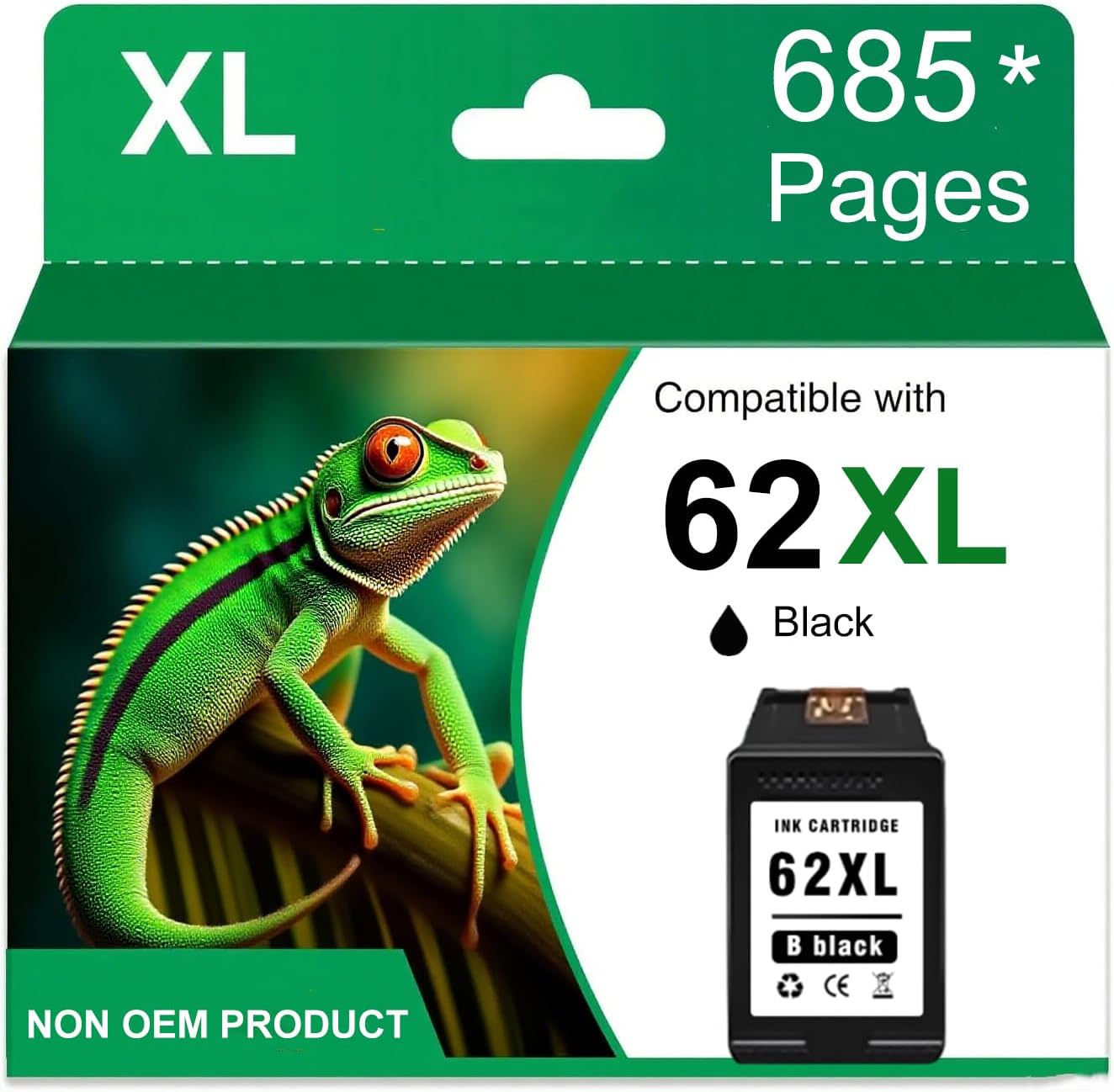 Printer Ink 62 XL 62XL Envy 7645 for 62 XL Black Ink Cartridge Ink 62 62XL Ink Cartridges Black HP62 HP62BK with ENVY 5540 5544 5545 5642 5660 5664 7640 7645, OfficeJet 200 250 258 5740 5745 5746 8040