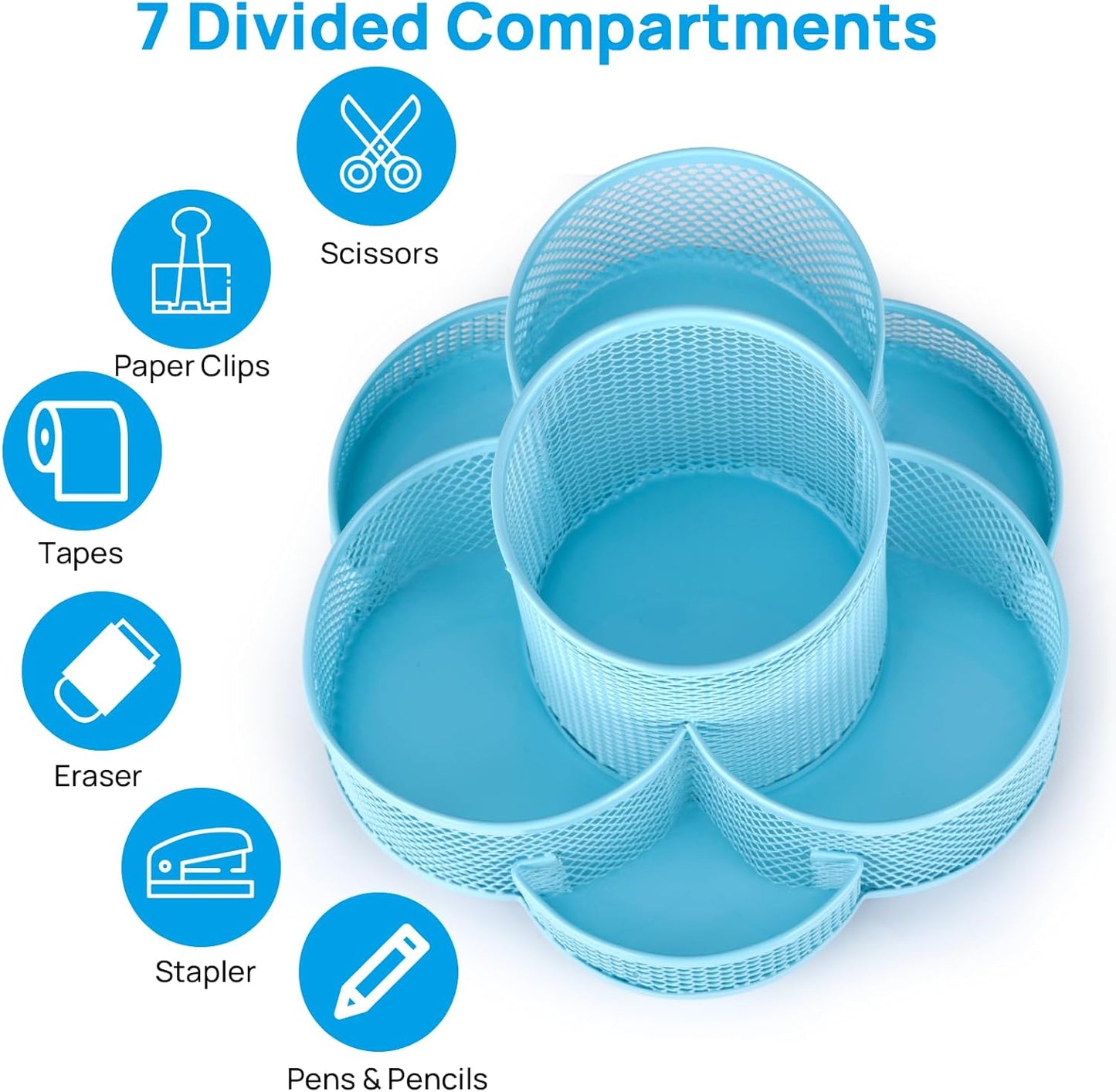 Pen Holder for Desk, Rotating Pencil Holder, Cup Holder for Desk Office, Pen Organizer (Sky Blue)