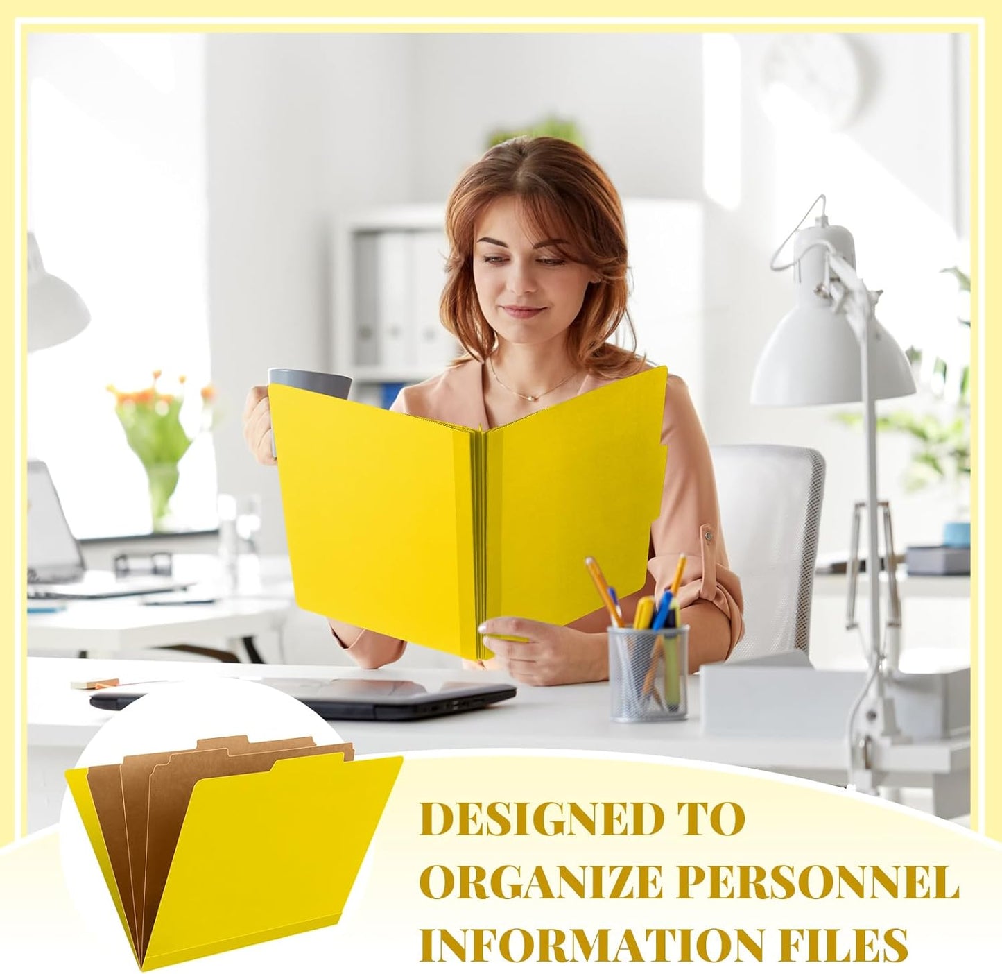 24 Pcs Classification Folders Letter Size, 3 Divider Pressboard File Folder with Fasteners, Expanding File Organizer Bulk for Teachers, Clergy, Office, Church, Christmas Donations (Yellow)