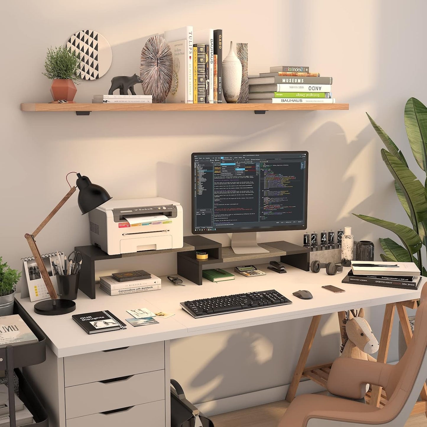 WESTREE Dual Monitor Stand Riser - 2 Shelf Computer Stand with Adjustable Length and Angle, Desktop Organizer for 2 Monitors