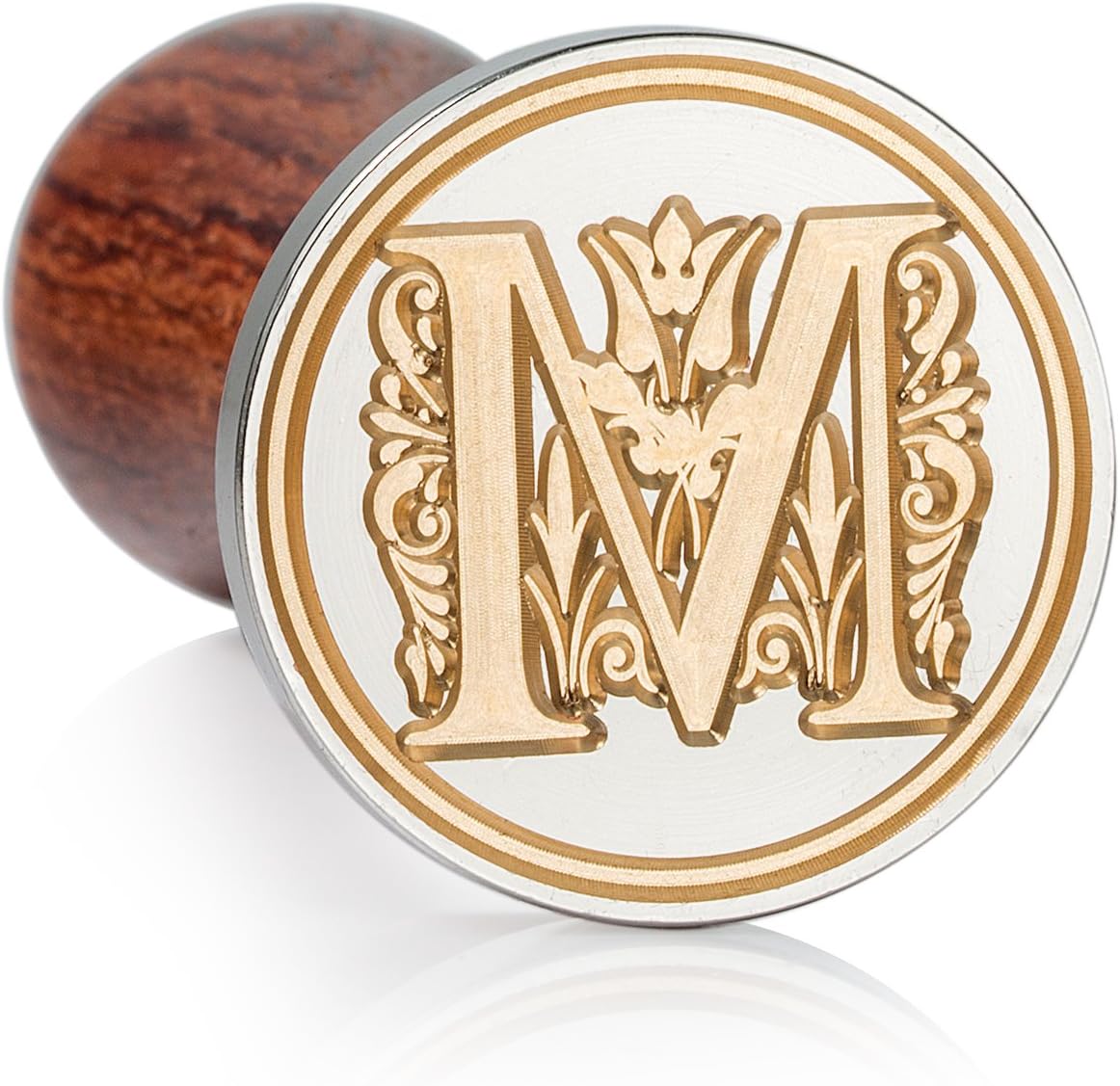 Mceal Wax Seal Stamp, Large Seal 1 1/5"(30mm) Dia, Silver Brass Head with Wooden Handle, Regal Letter A to Z Series (Letter M)