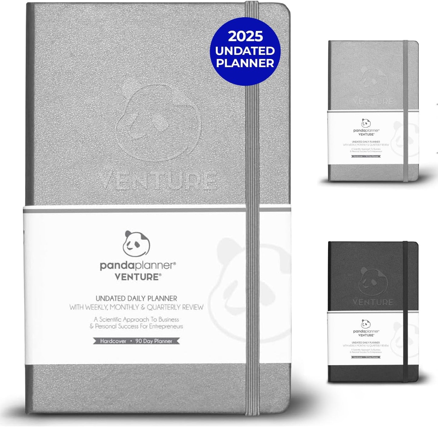 Panda Planner Undated Daily Planner - 90 Day Organization - Productivity For Entrepenuers - Set Goals - Bonus Weekly & Monthly Agenda - Grey - Hardcover