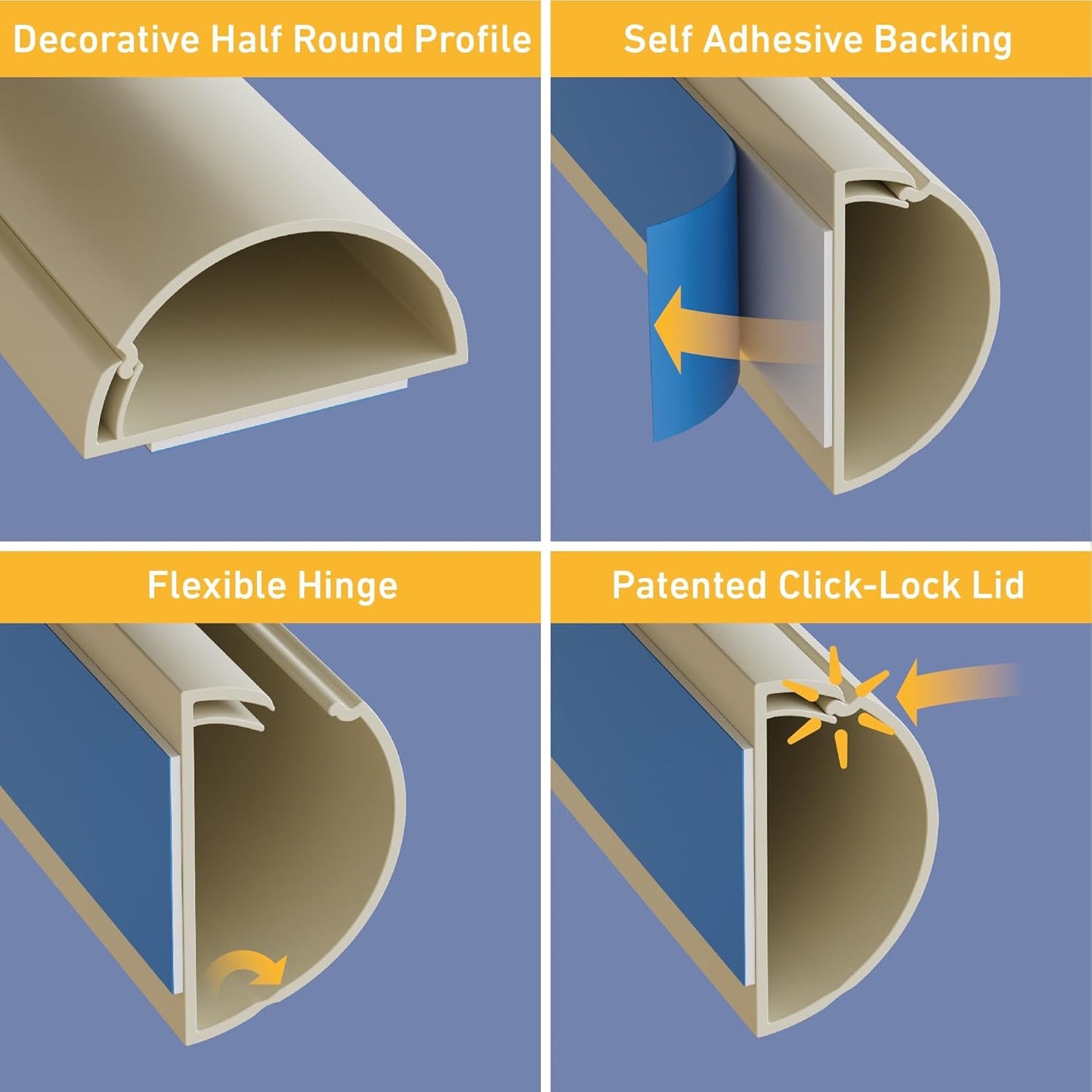 D-Line Half Round Cord Hider, Patented Cable Cover, Hide TV Wall Mount Wires, Raceway for Cords, Decorative Wire Covers, Paintable, Adhesive Cable Concealer - 2X 1.18in W x 0.59in H x 39in L - Beige