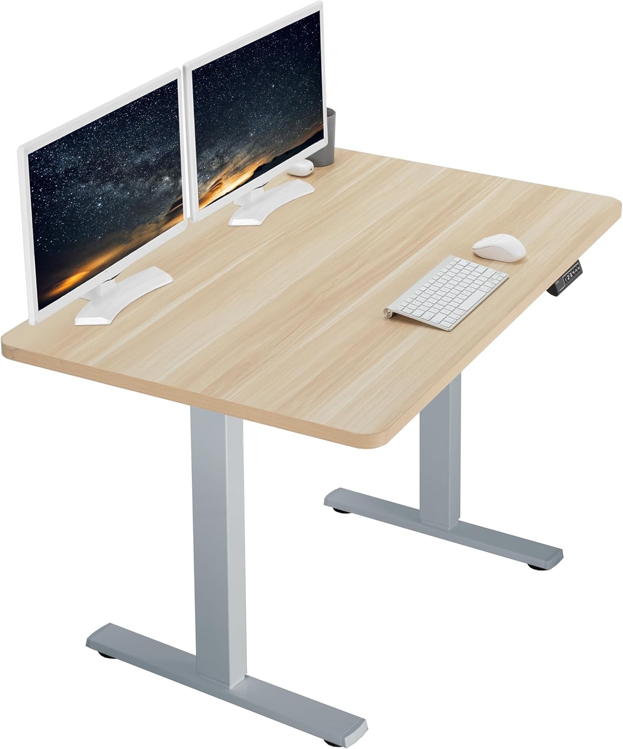 VIVO Electric 48 x 30 in Standing Desk, Memory Height Adjustment, 1B Series, One-Piece Light Wood Top, Gray Frame, DESK-KIT-1G5C
