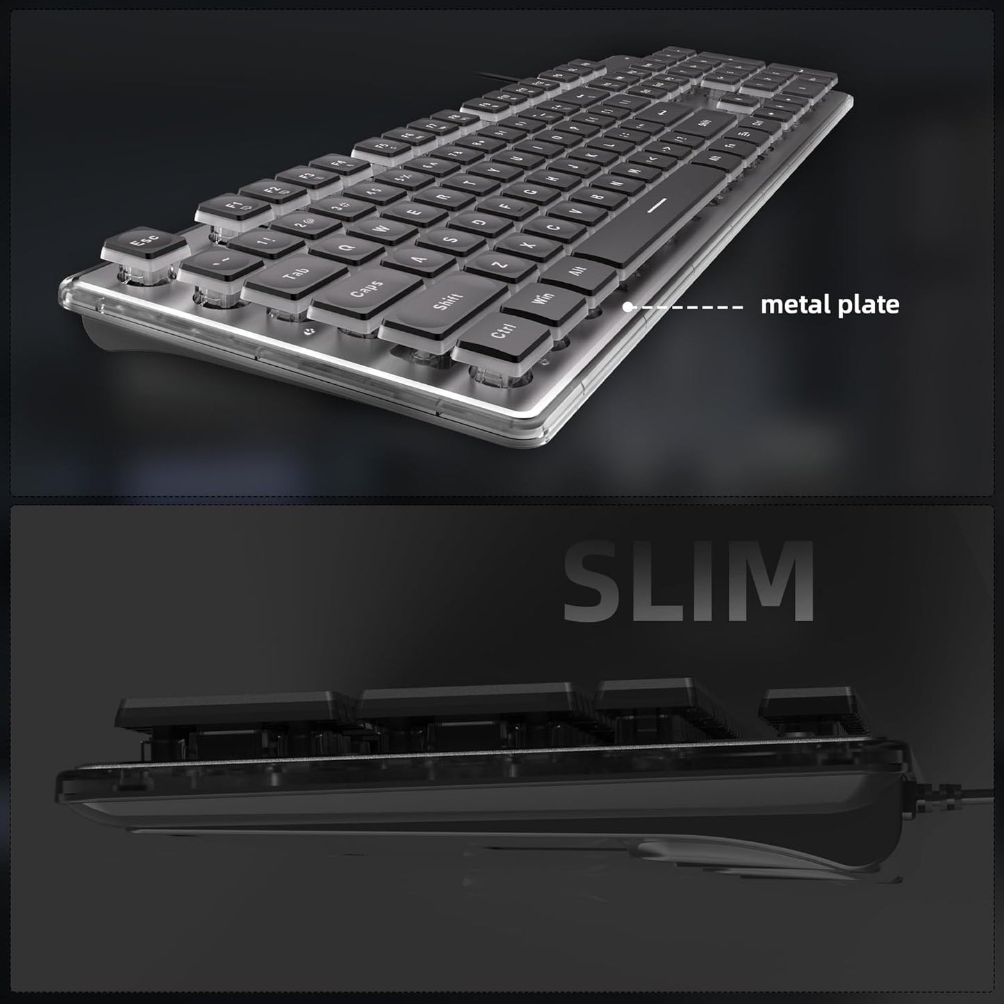 Camiysn Gaming Creamy Keyboard and Mouse, Black 104 Keys RGB and 6 Speed RGB Mouse Combo, Pudding Keycaps Silent Computer Keyboard for Computer/PC/Laptop/Mac/Windows/Office